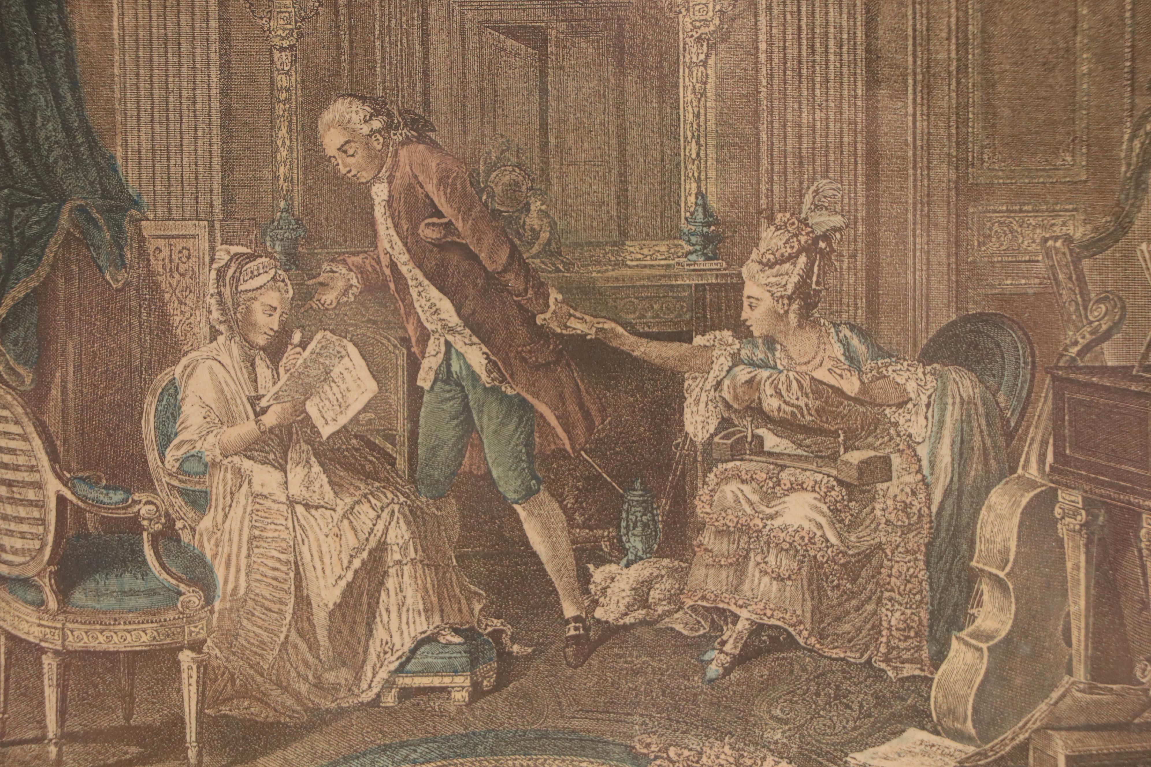 Hand-Colored Lithograph After Nicolas Lafrensen "Le Billet Doux"