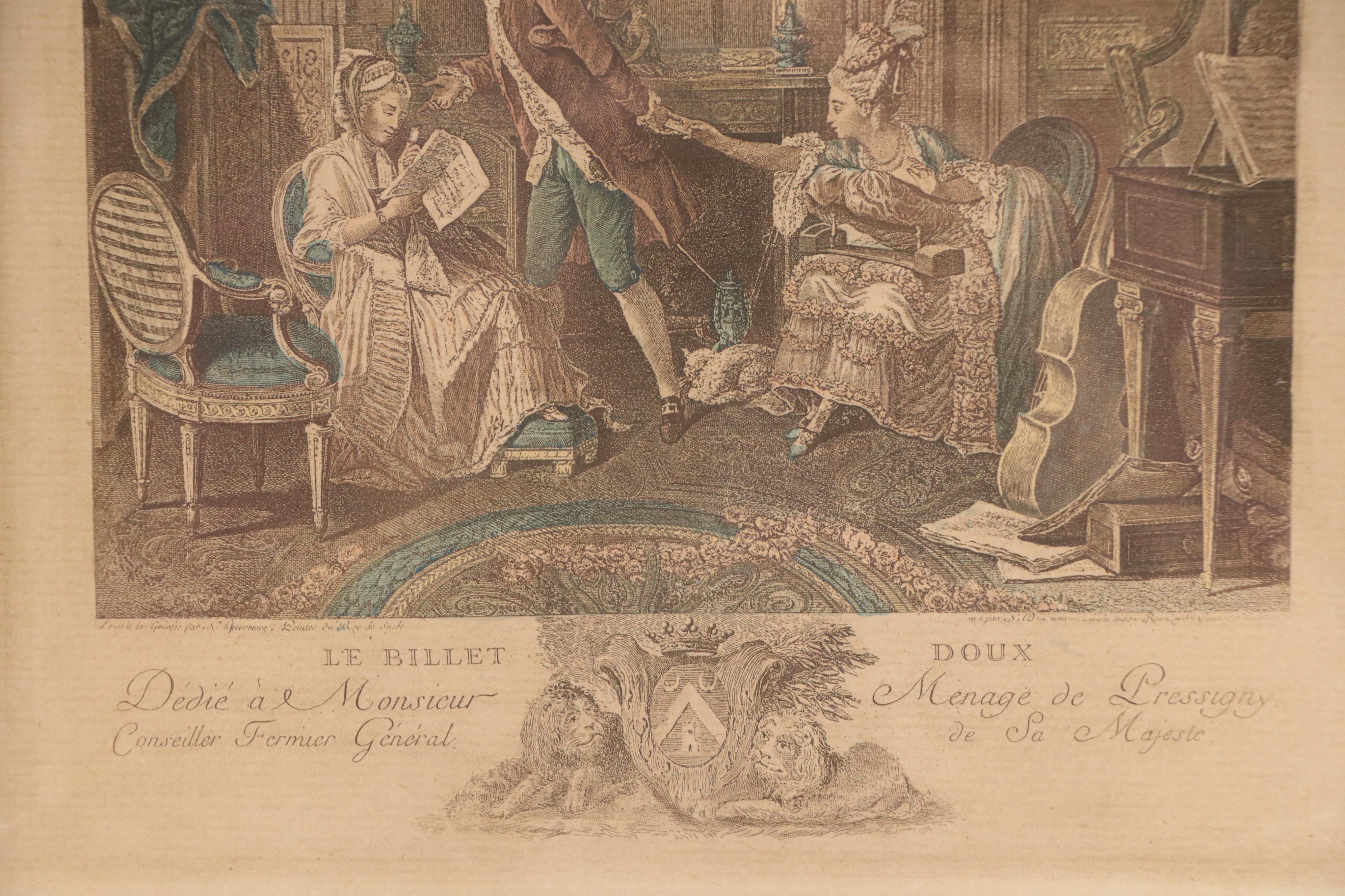 Hand-Colored Lithograph After Nicolas Lafrensen "Le Billet Doux"