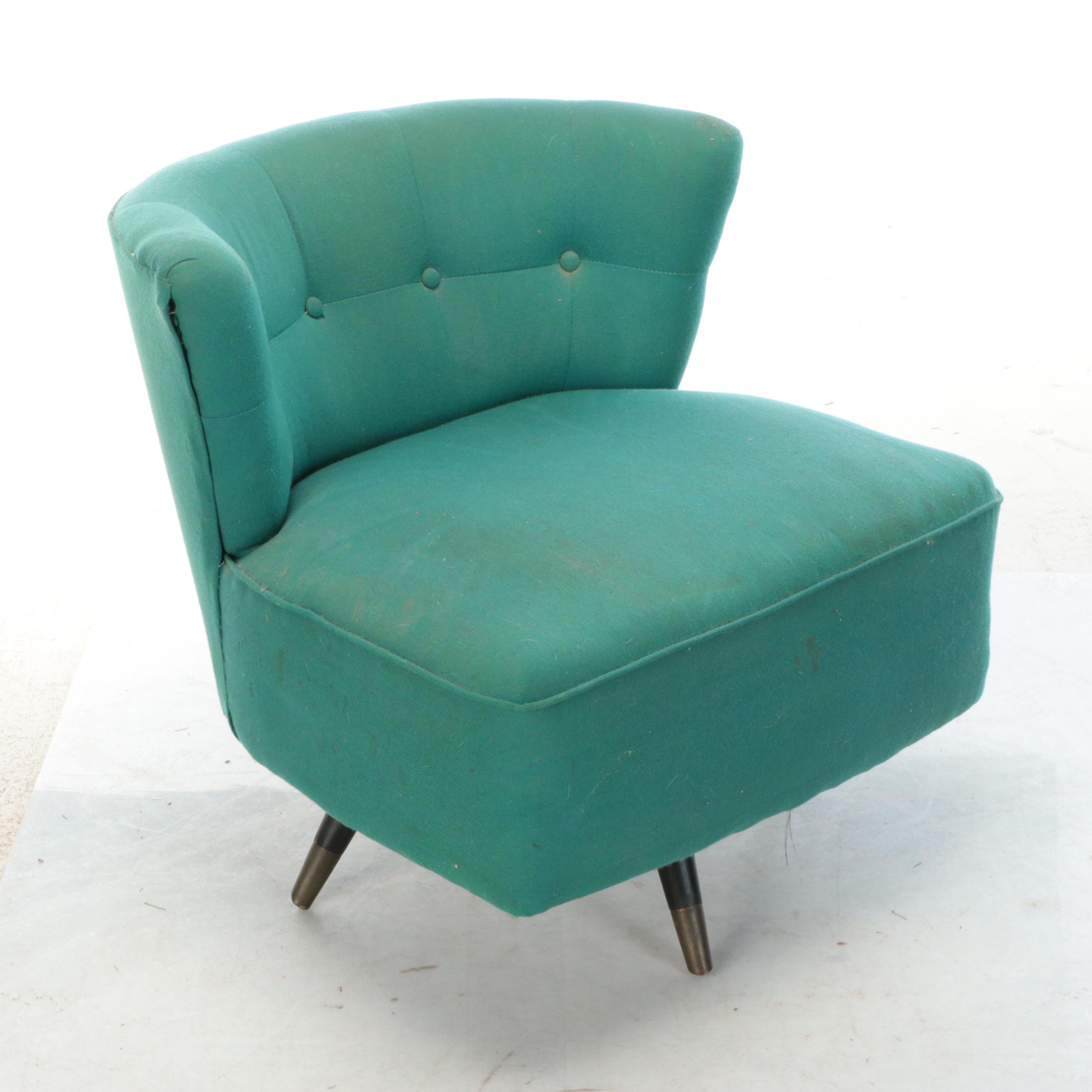 Mid Century Modern Button-Tufted Teal Fabric Upholstered Swivel Chair