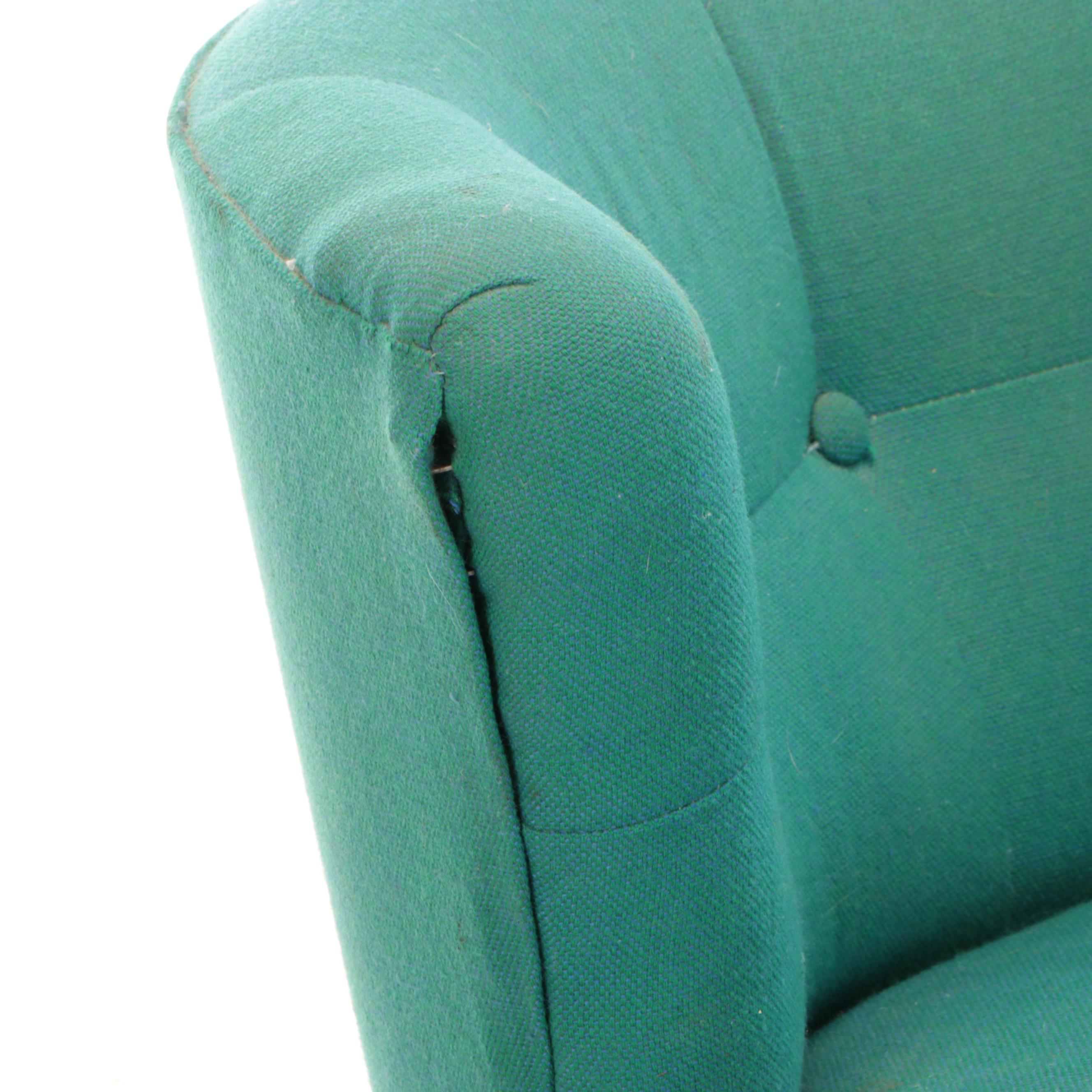 Mid Century Modern Button-Tufted Teal Fabric Upholstered Swivel Chair