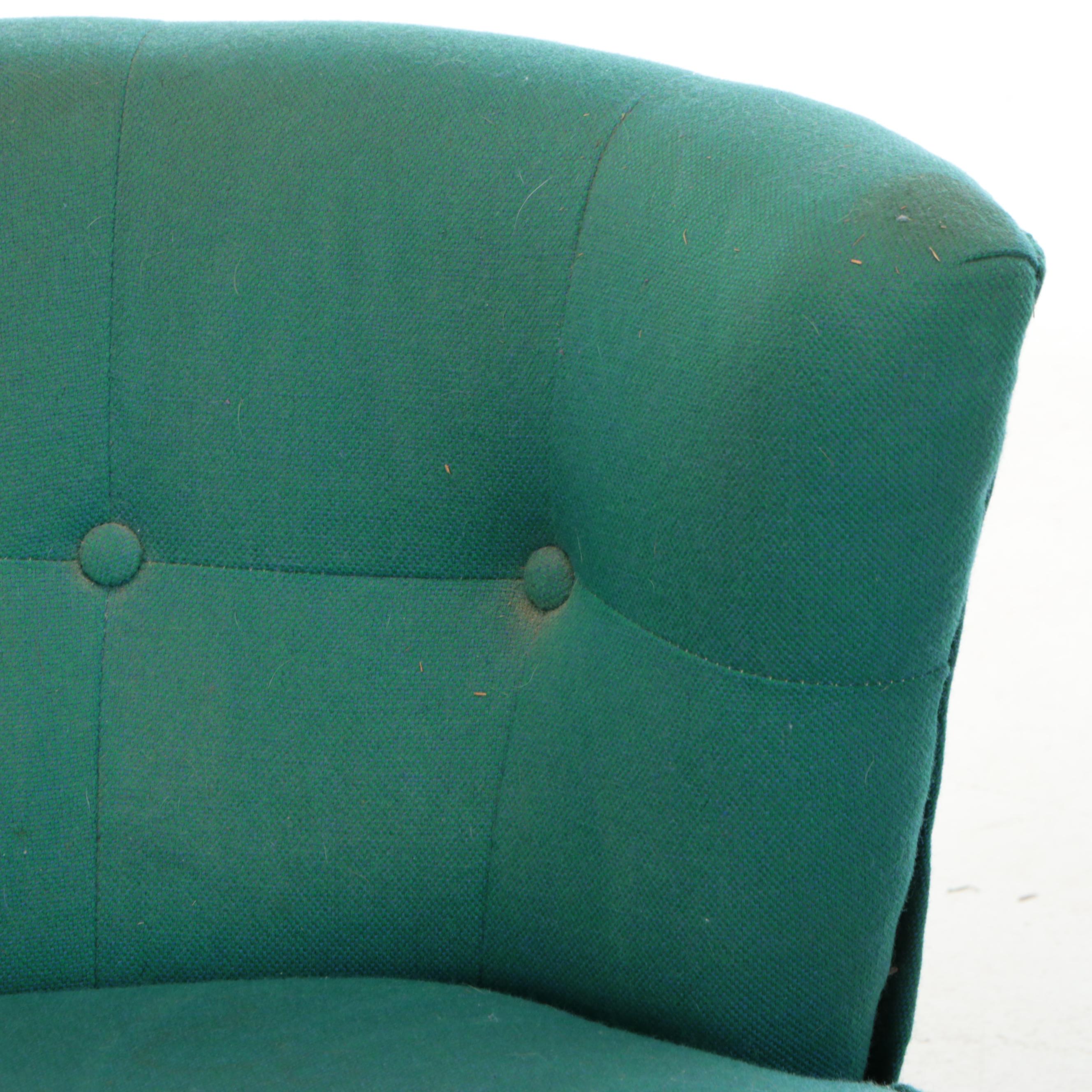 Mid Century Modern Button-Tufted Teal Fabric Upholstered Swivel Chair