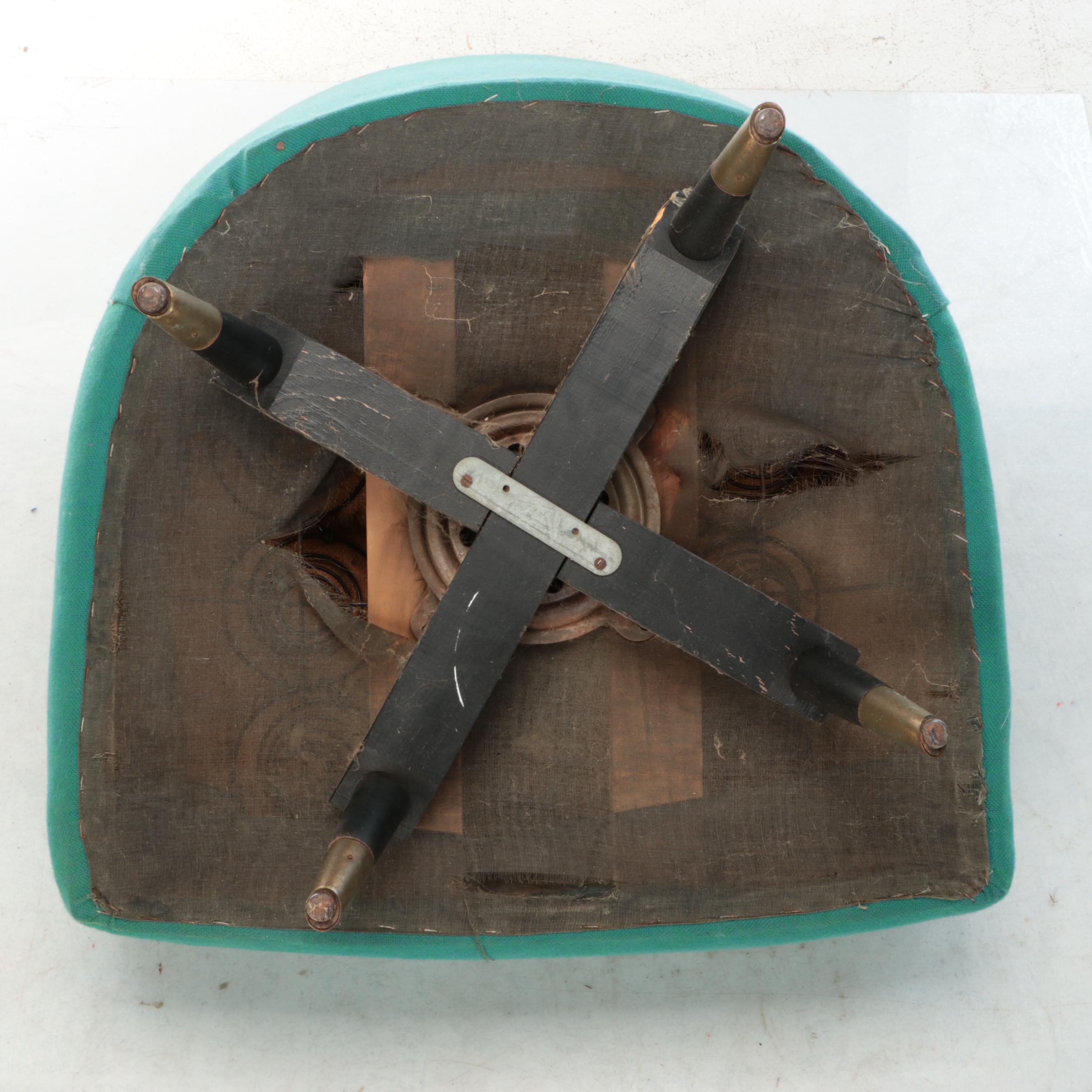 Mid Century Modern Button-Tufted Teal Fabric Upholstered Swivel Chair