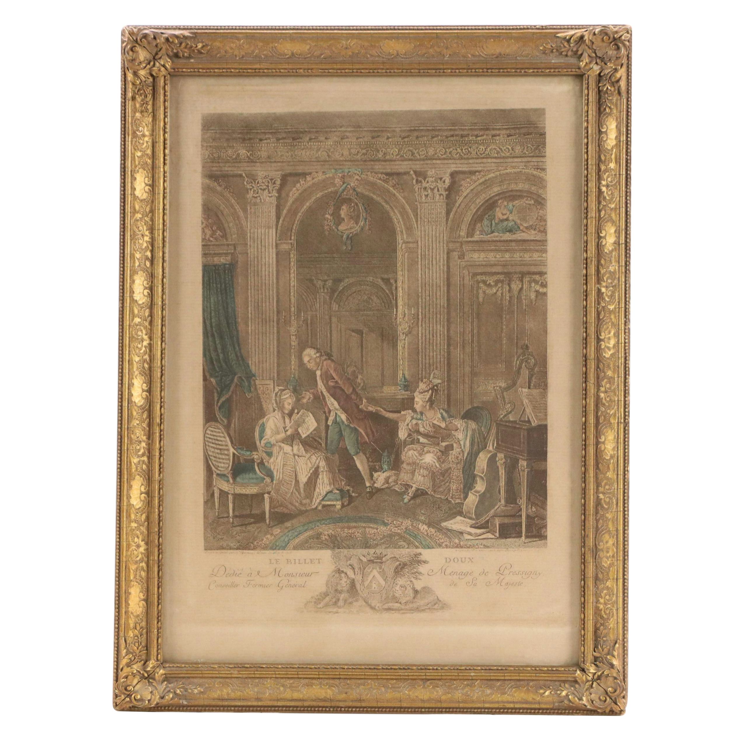 Hand-Colored Lithograph After Nicolas Lafrensen "Le Billet Doux"