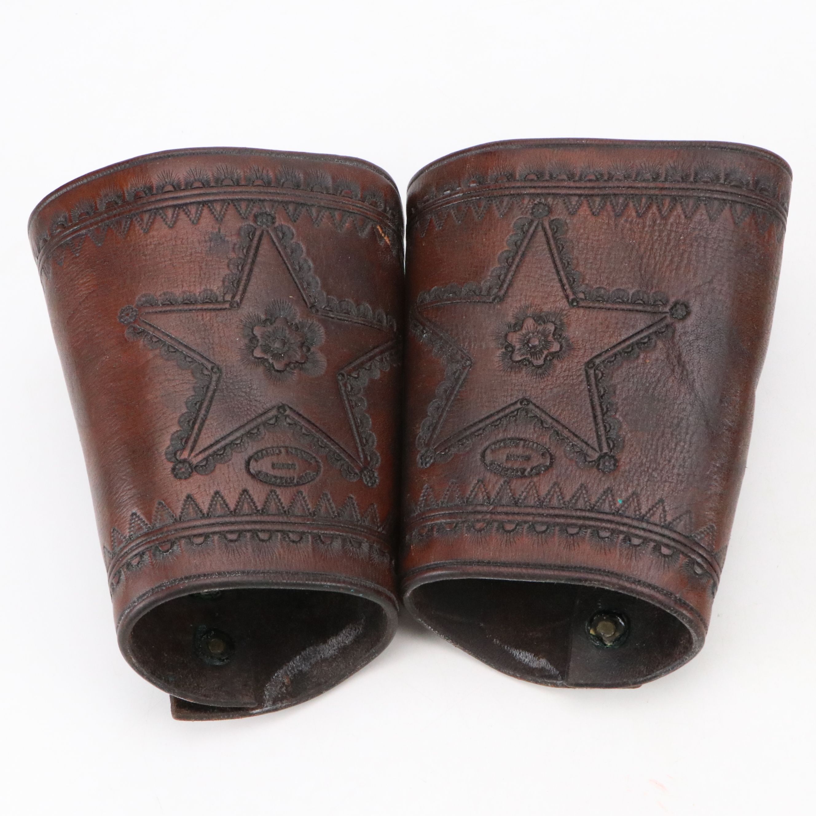 Vintage Western Leather Wrist Cuffs with Star Spurs