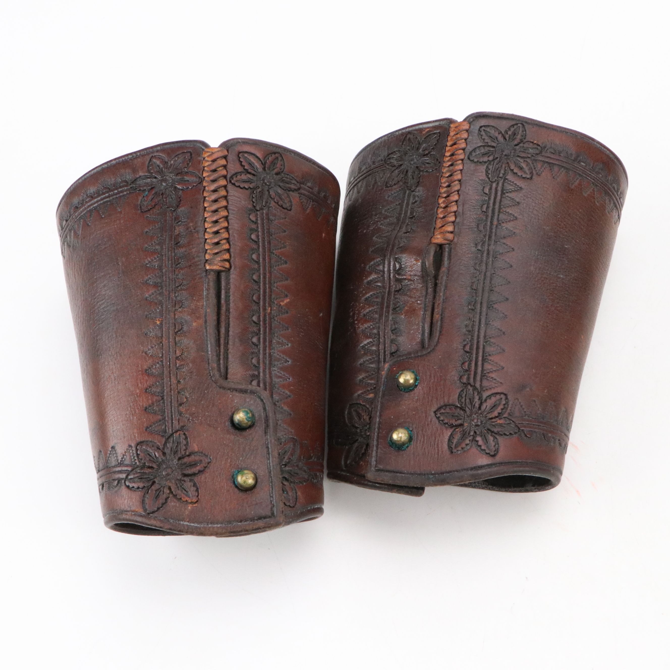 Vintage Western Leather Wrist Cuffs with Star Spurs