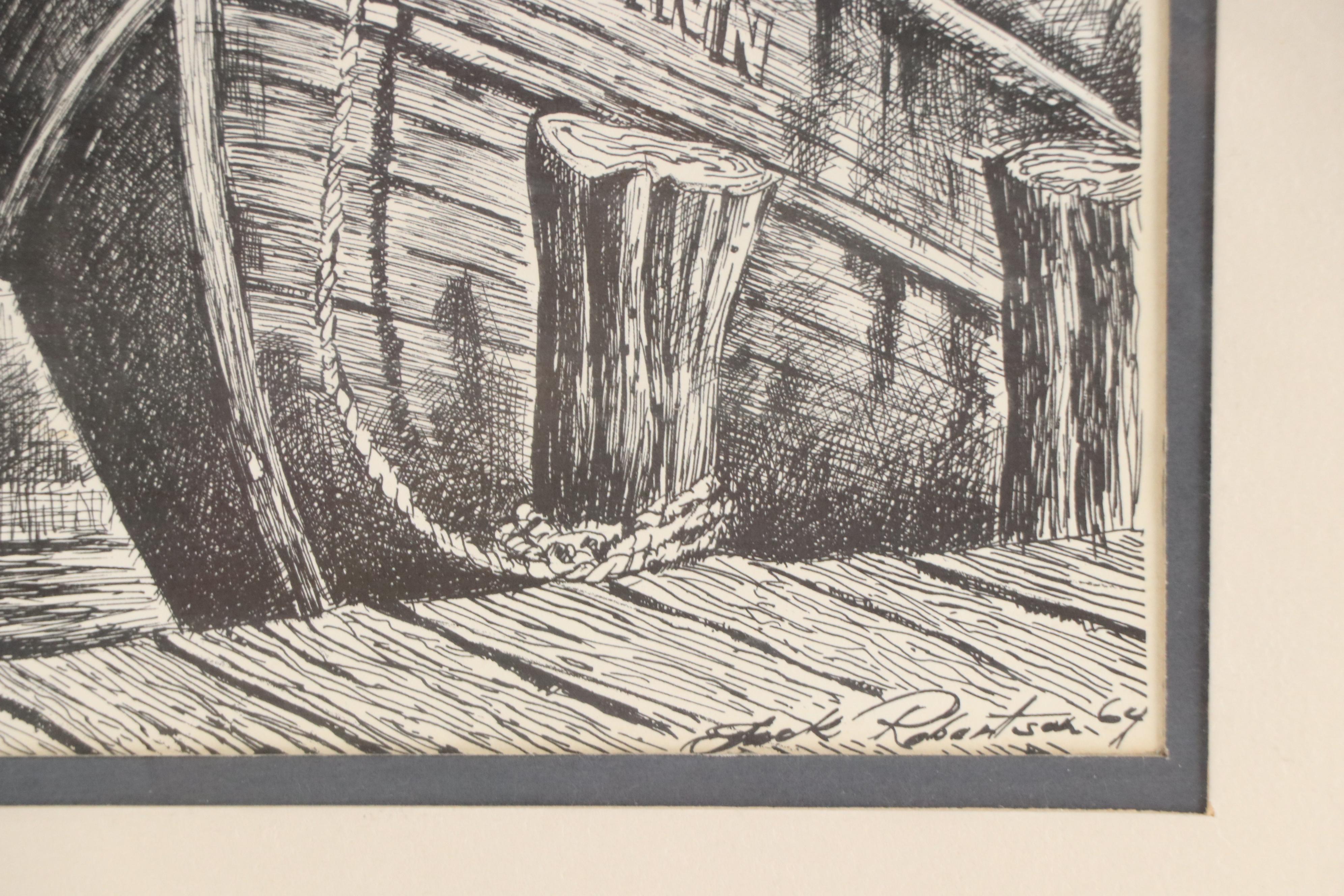 Lithograph After Jack Robertson of Fishing Vessels at Pier