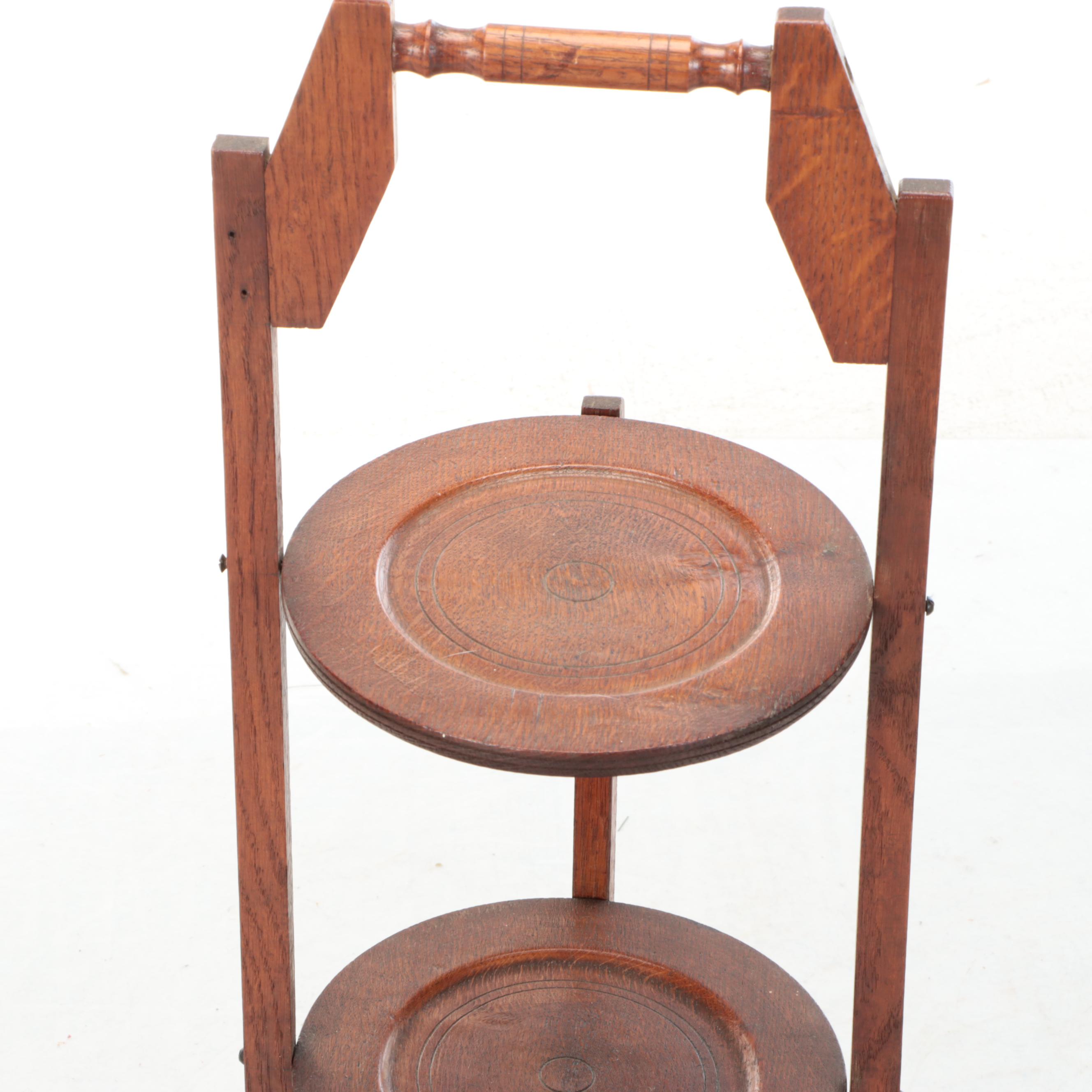 Craftsman Oak Folding Cake Stand, Early 20th Century
