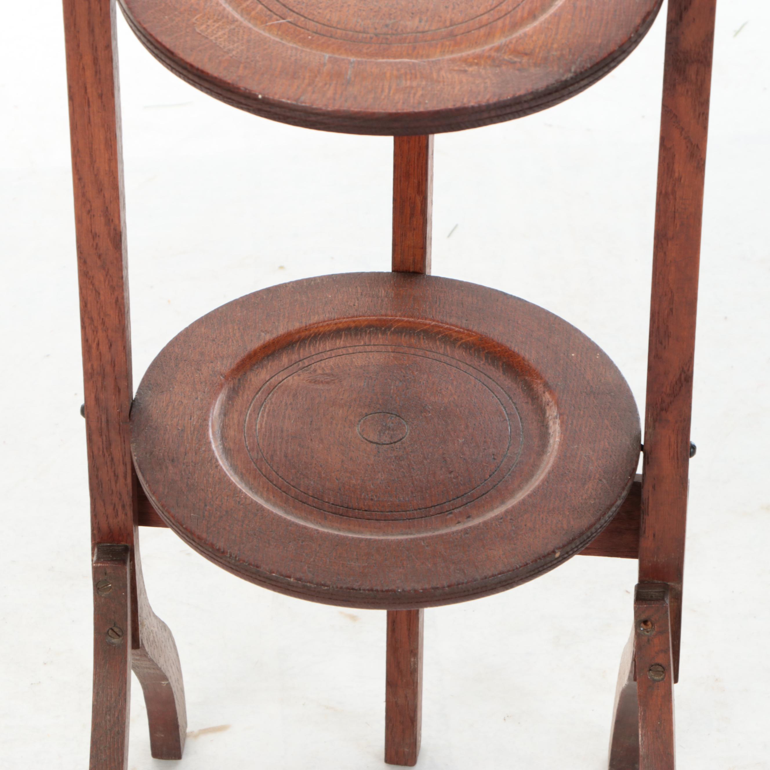 Craftsman Oak Folding Cake Stand, Early 20th Century