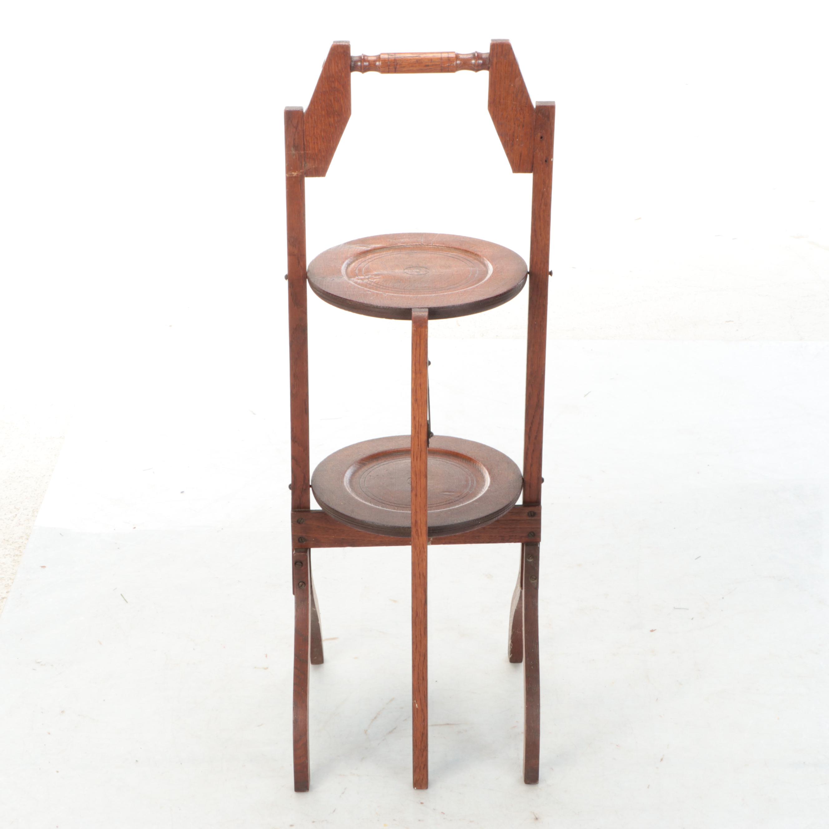 Craftsman Oak Folding Cake Stand, Early 20th Century