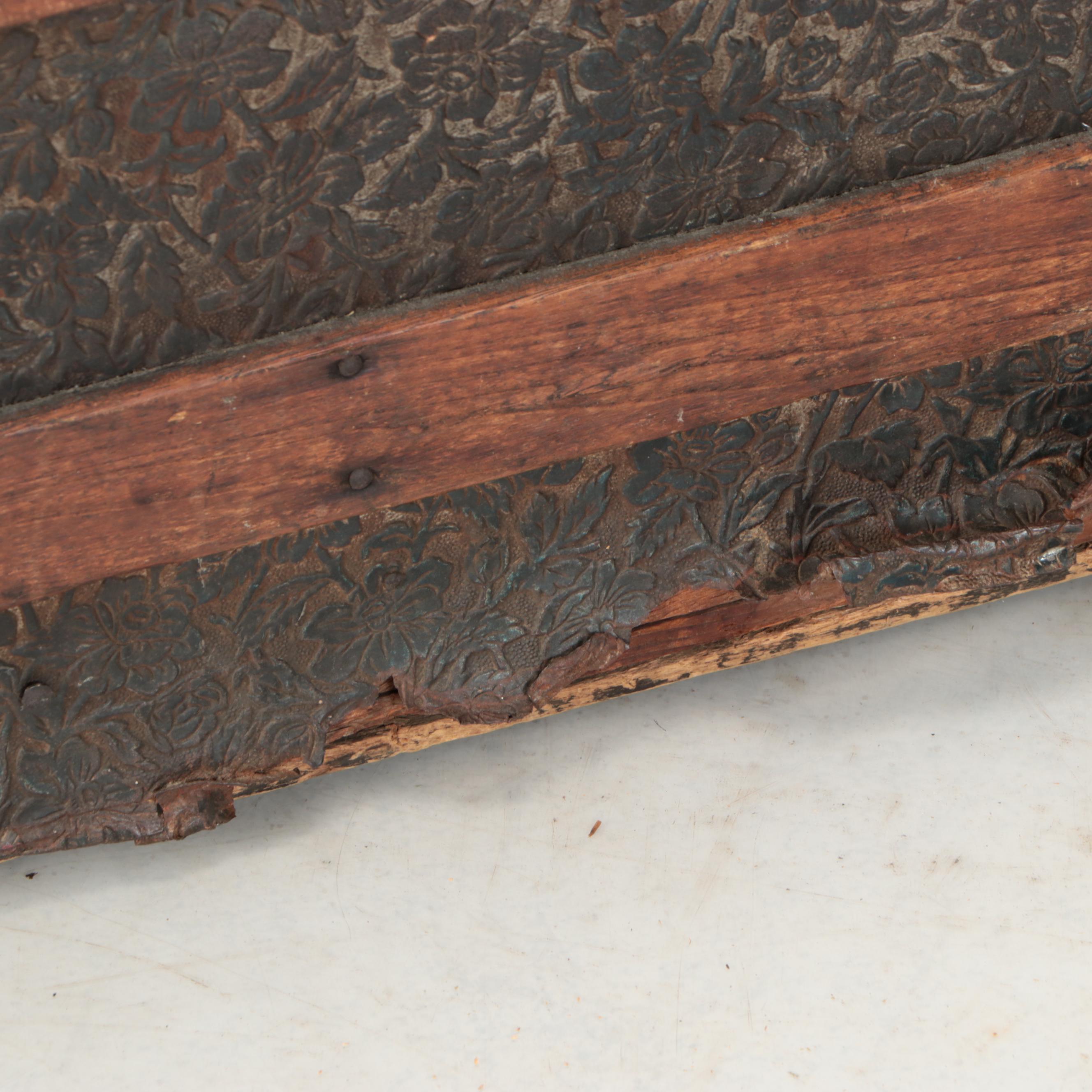 Victorian Wood Bound Embossed Metal Clad Dome Top Trunk