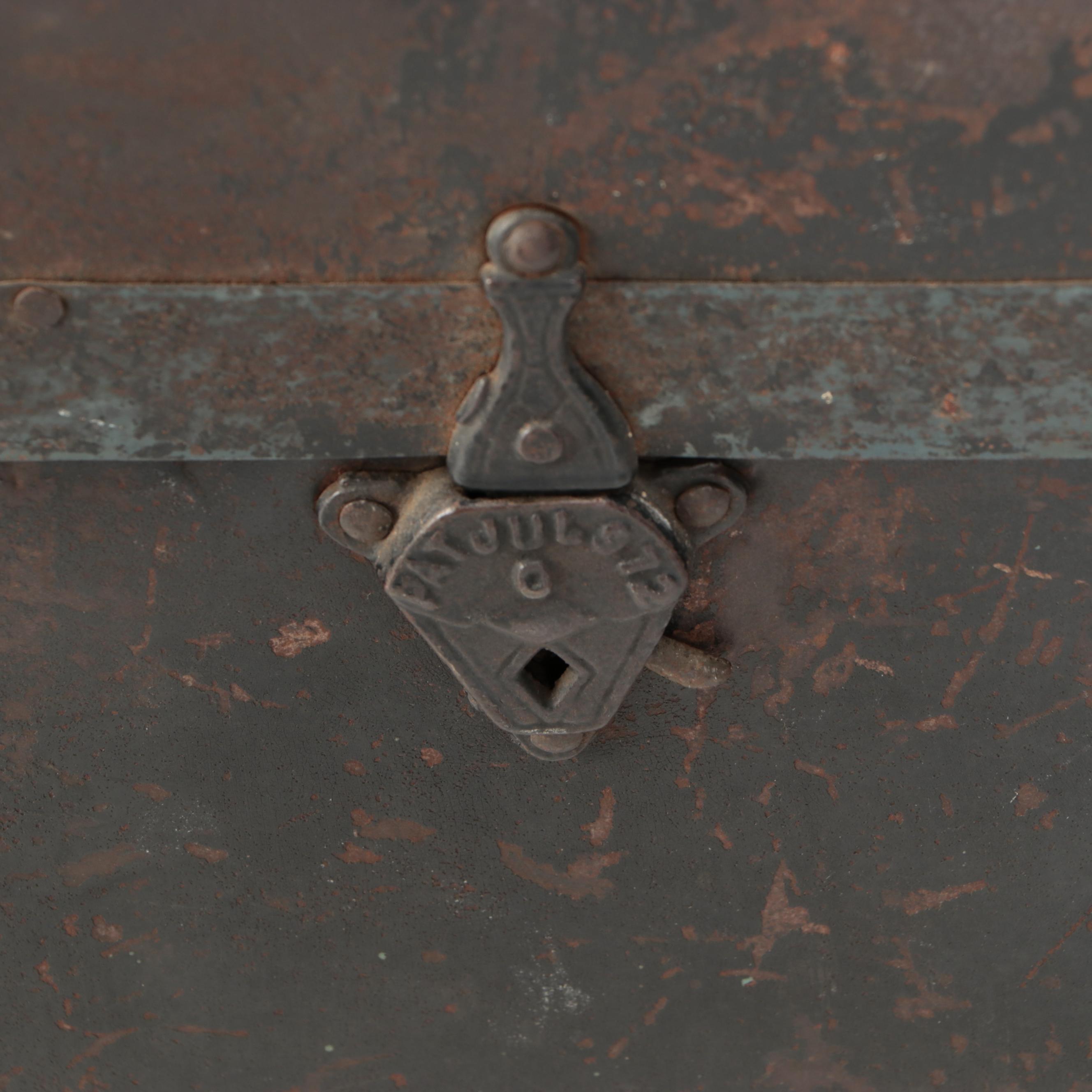 Victorian Wood Bound Embossed Metal Clad Dome Top Trunk