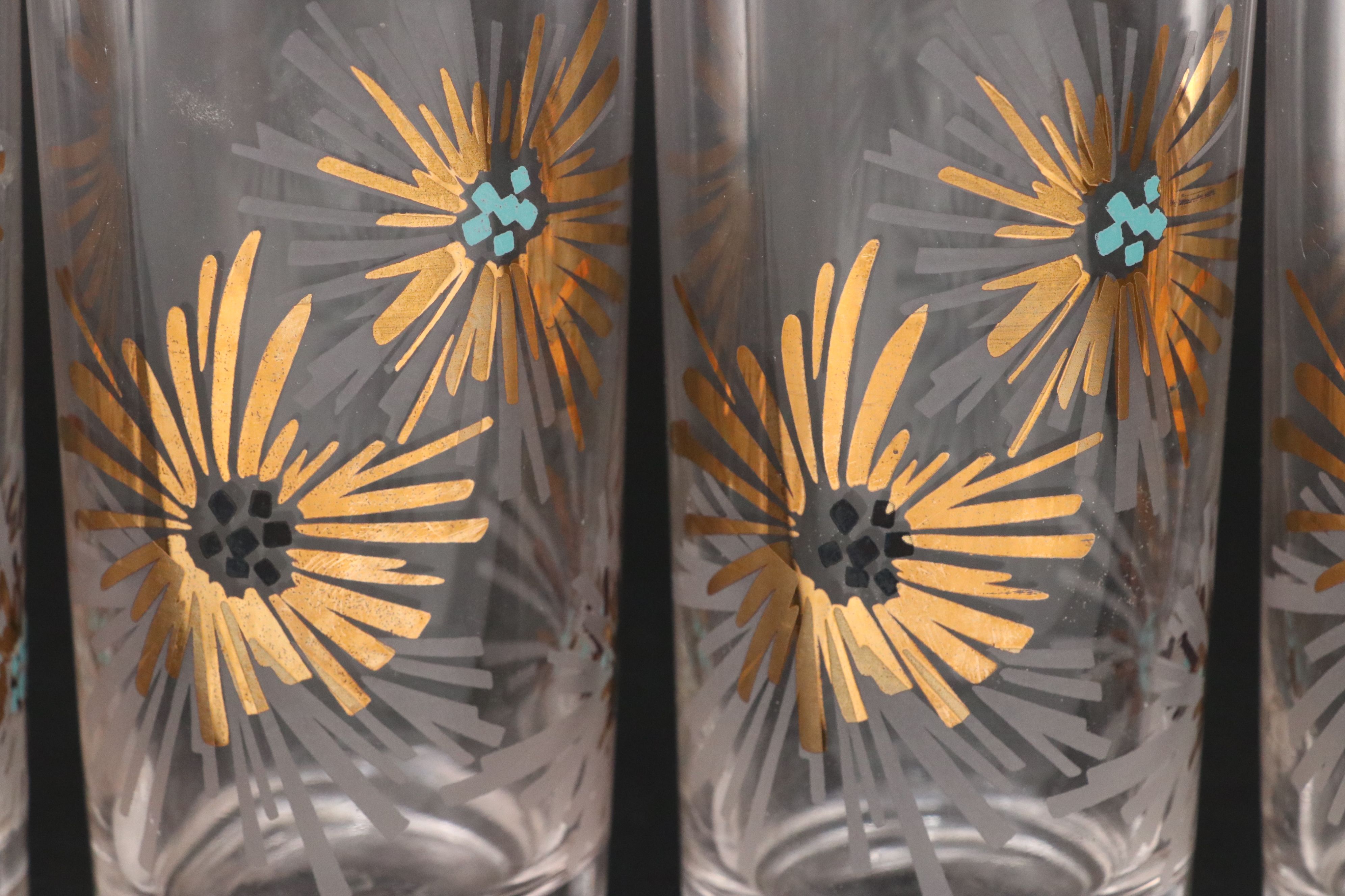 Vintage Libbey Glass "Firecracker" Glassware Set with Caddy, Mid-20th Century