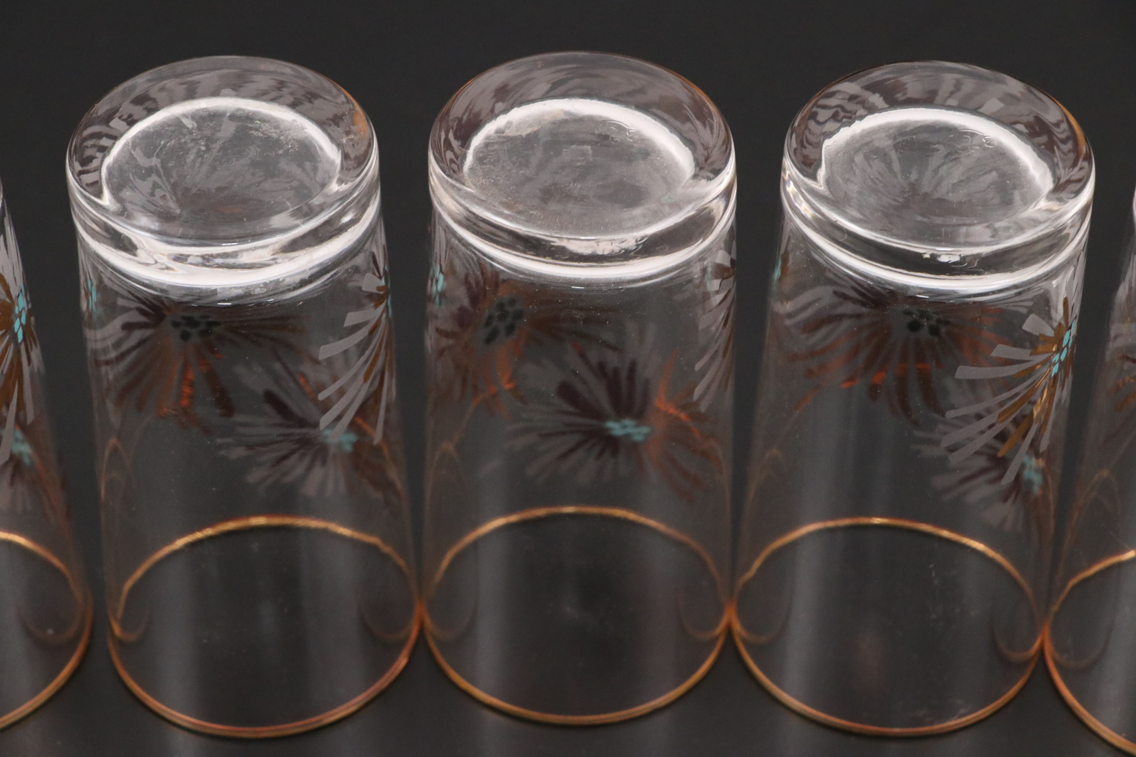 Vintage Libbey Glass "Firecracker" Glassware Set with Caddy, Mid-20th Century