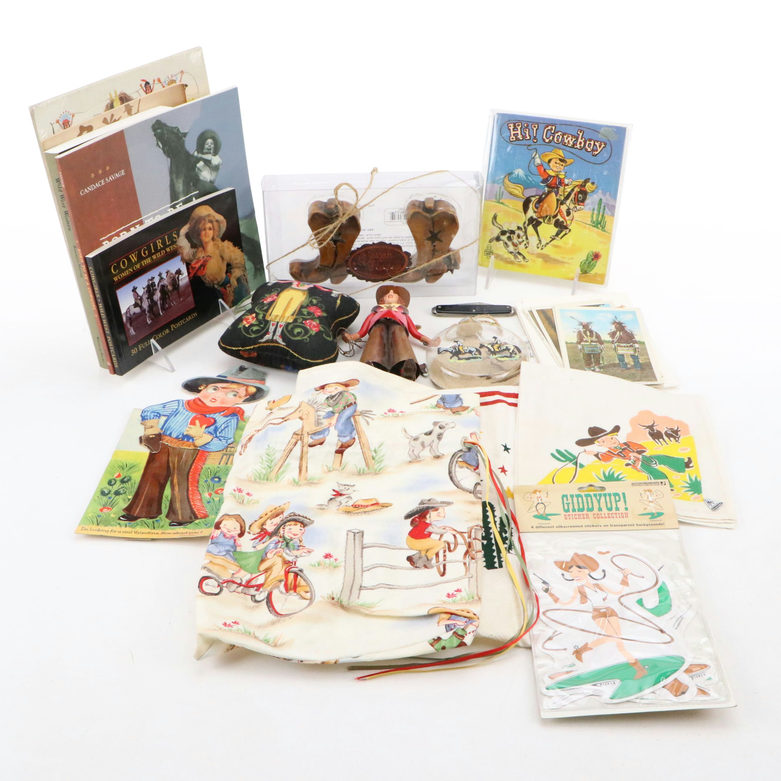 Cowgirl Books, Towels and Other Ephemera with Oklahoma! Playbill, 1940s