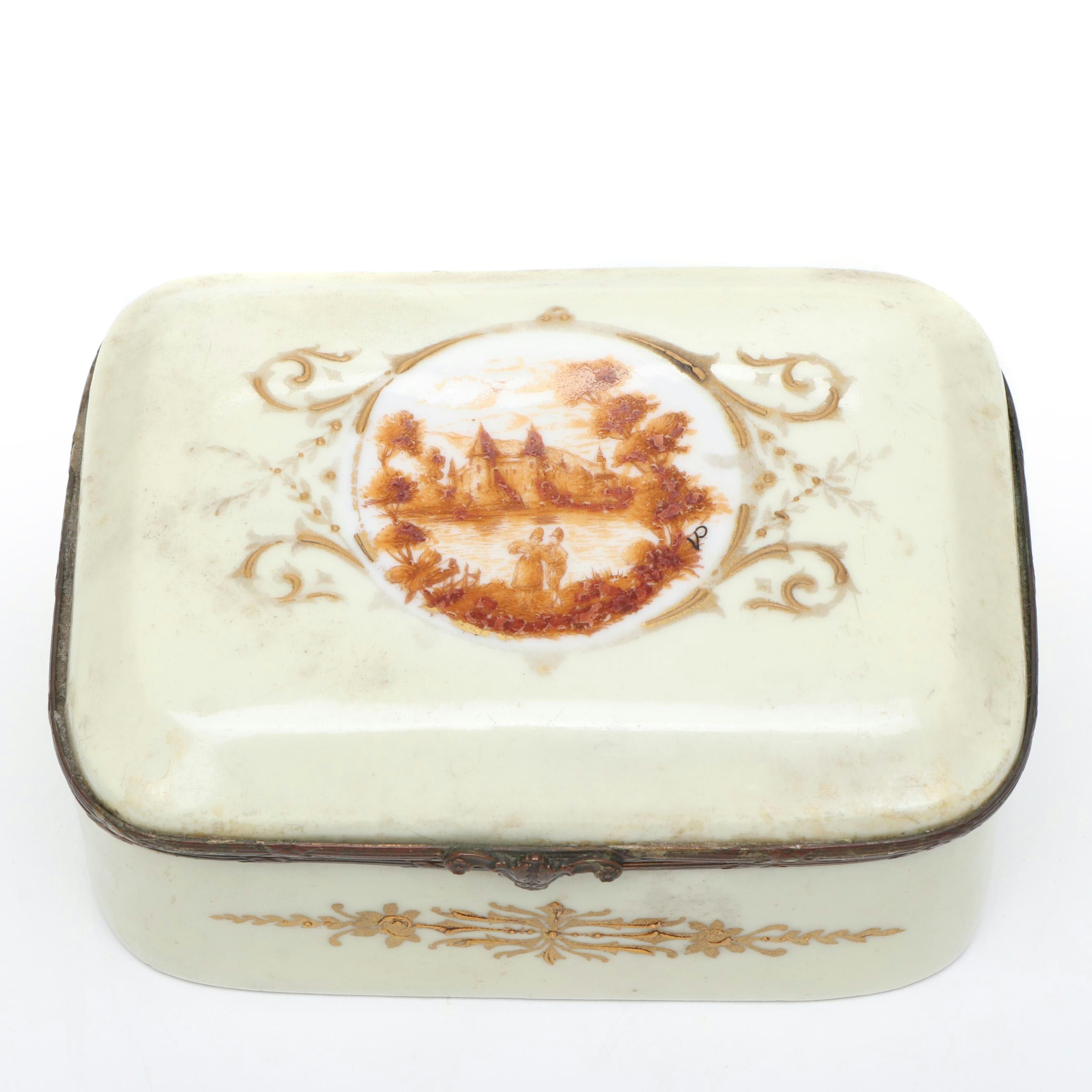 French Porcelain with Brass Decal Decorative Box
