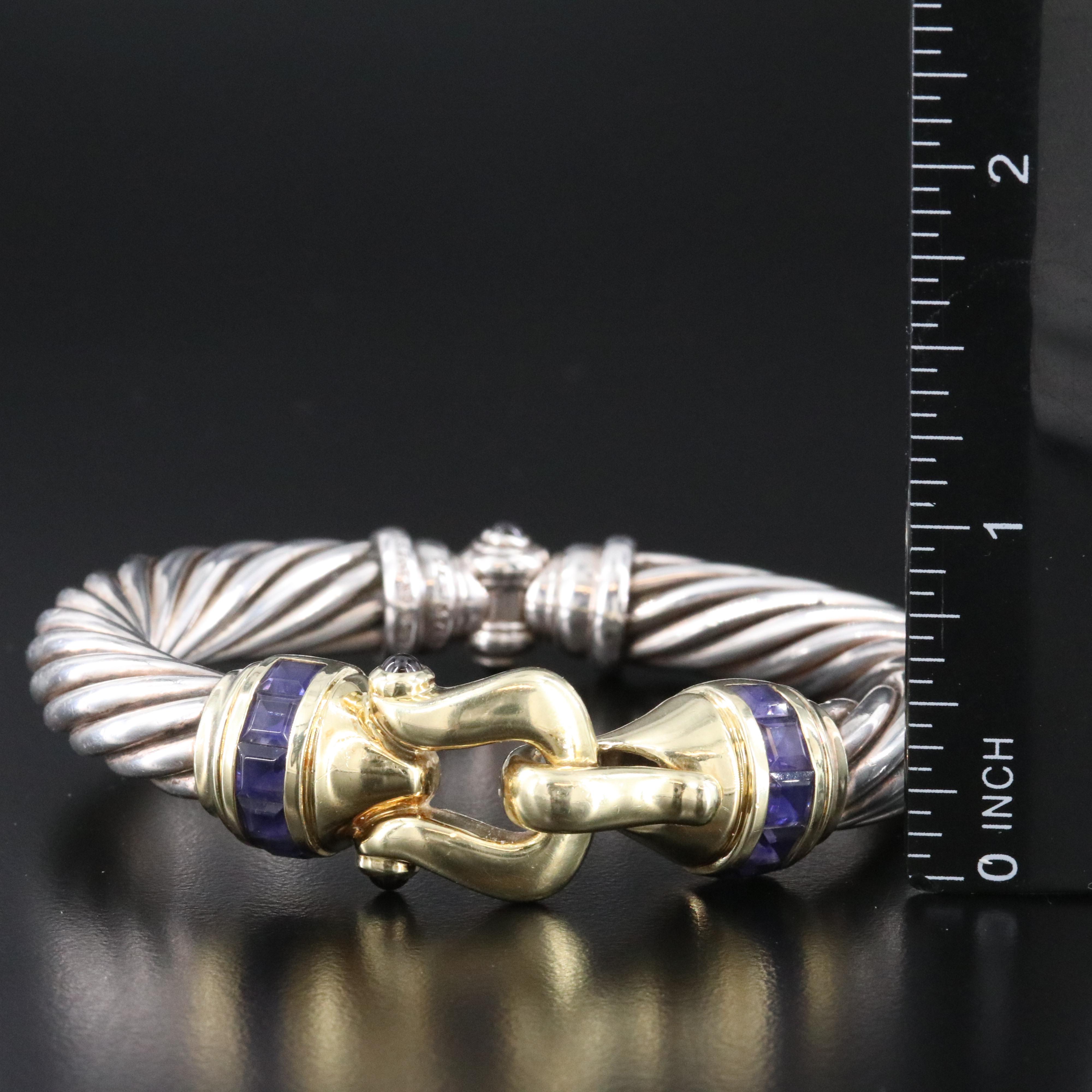 David Yurman Classic Cable Sterling Iolite Buckle Bracelet with 14K Accents