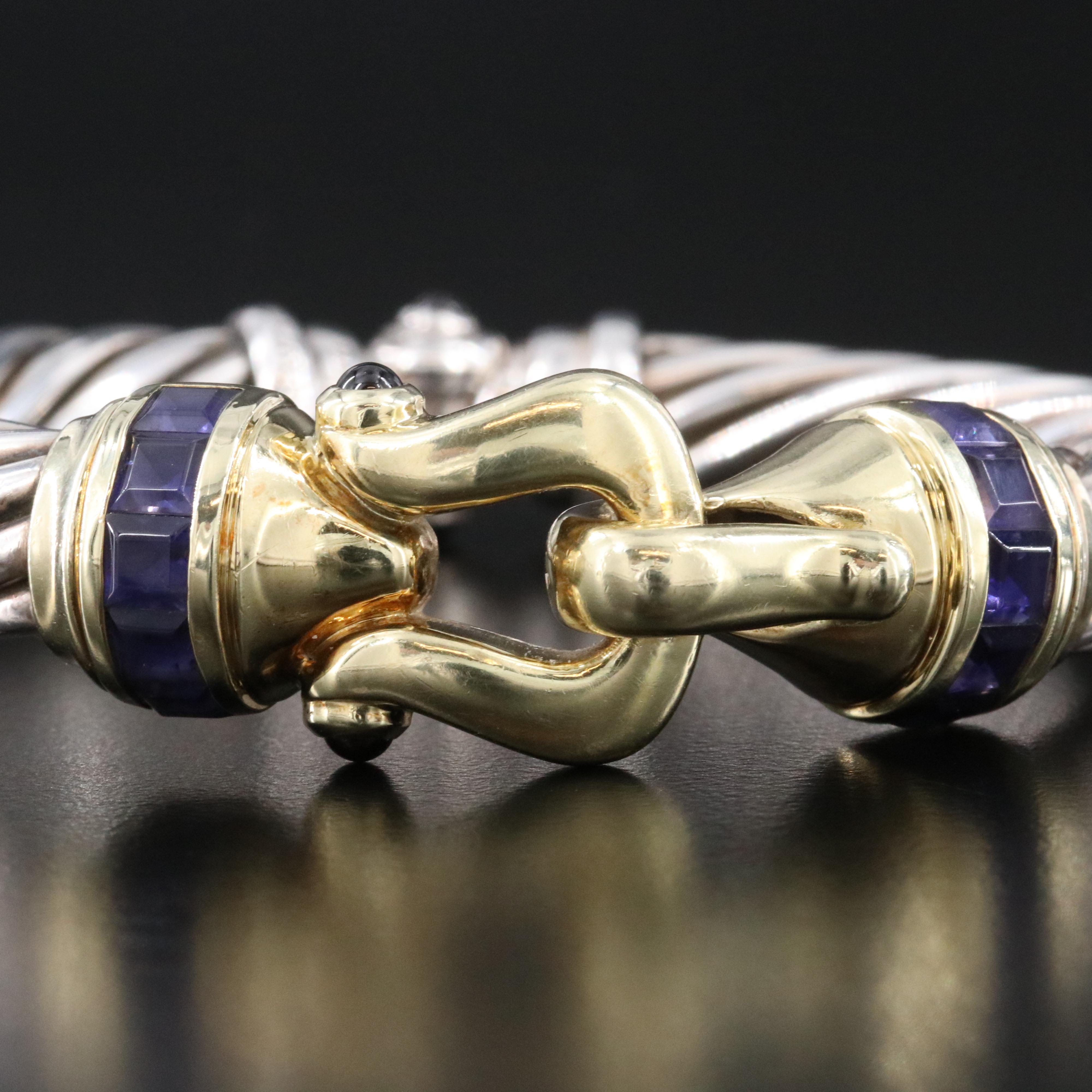 David Yurman Classic Cable Sterling Iolite Buckle Bracelet with 14K Accents