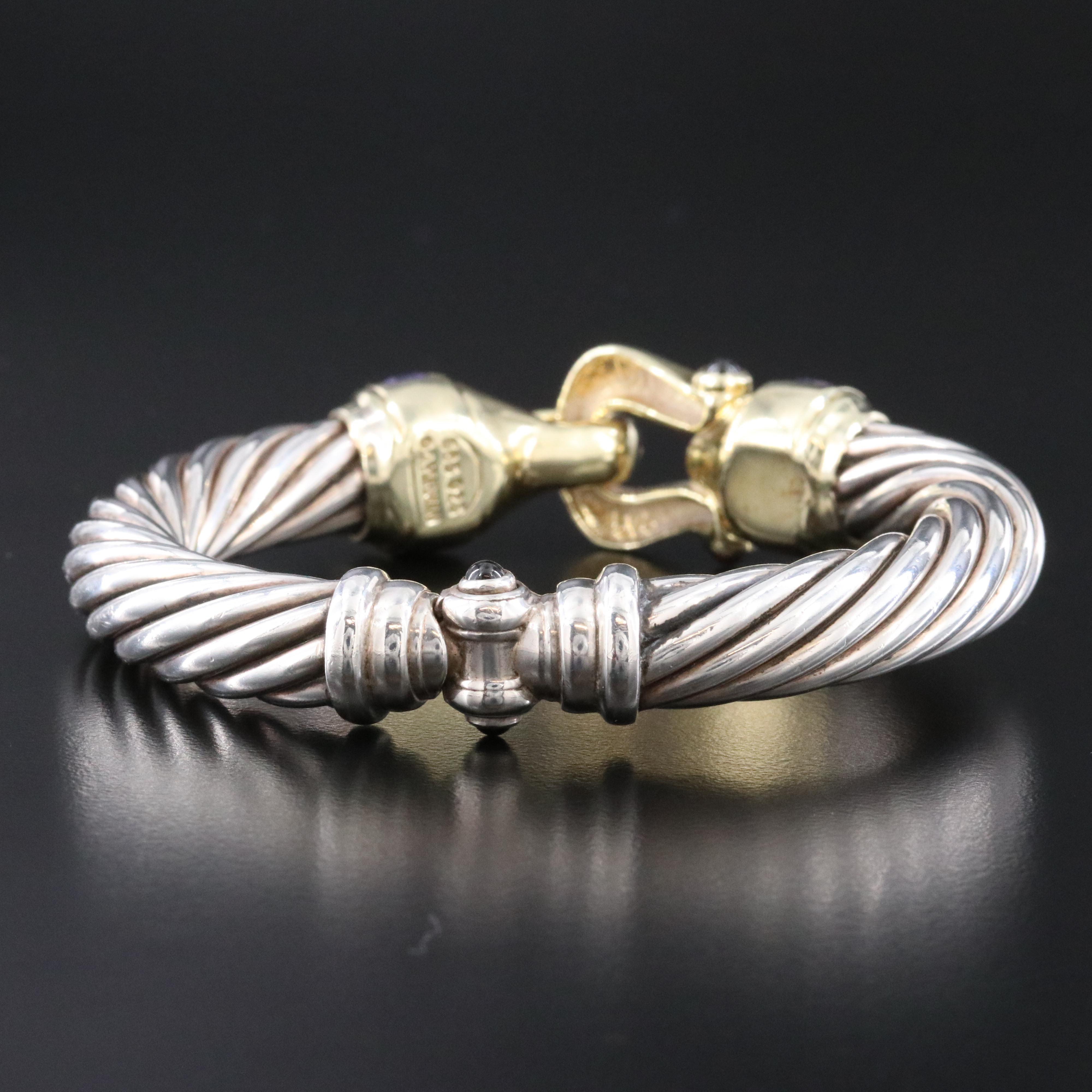David Yurman Classic Cable Sterling Iolite Buckle Bracelet with 14K Accents