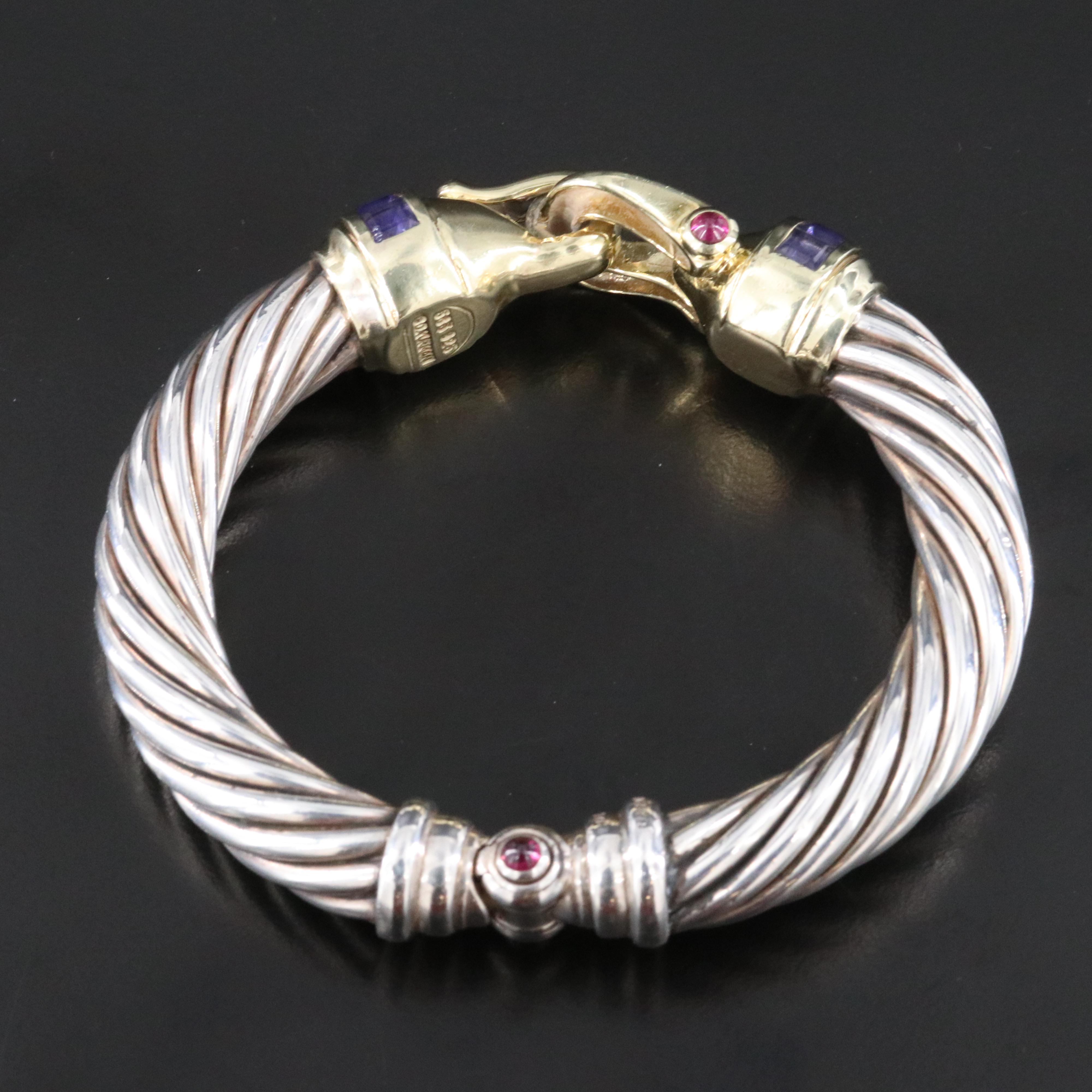 David Yurman Classic Cable Sterling Iolite Buckle Bracelet with 14K Accents