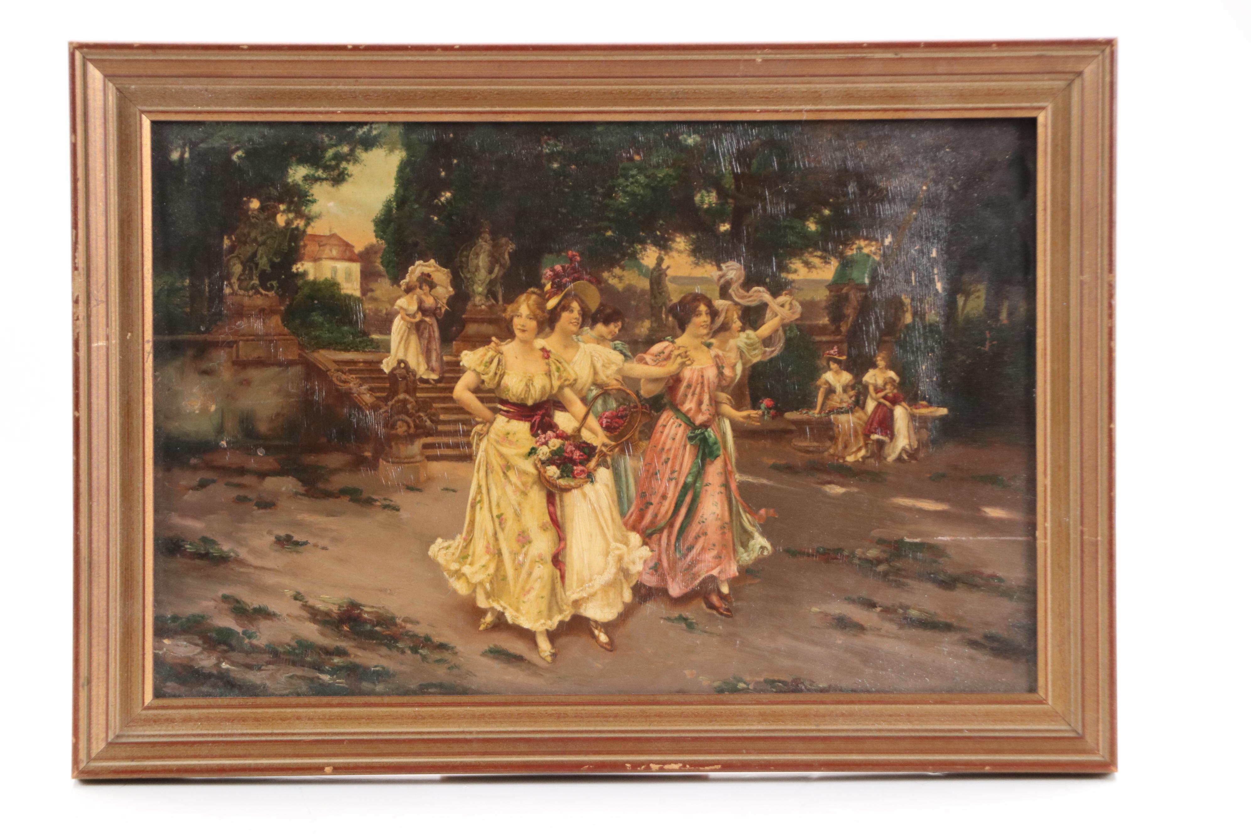 Hand-Embellished Photogravures After Wilhelm Menzler of Women Socializing