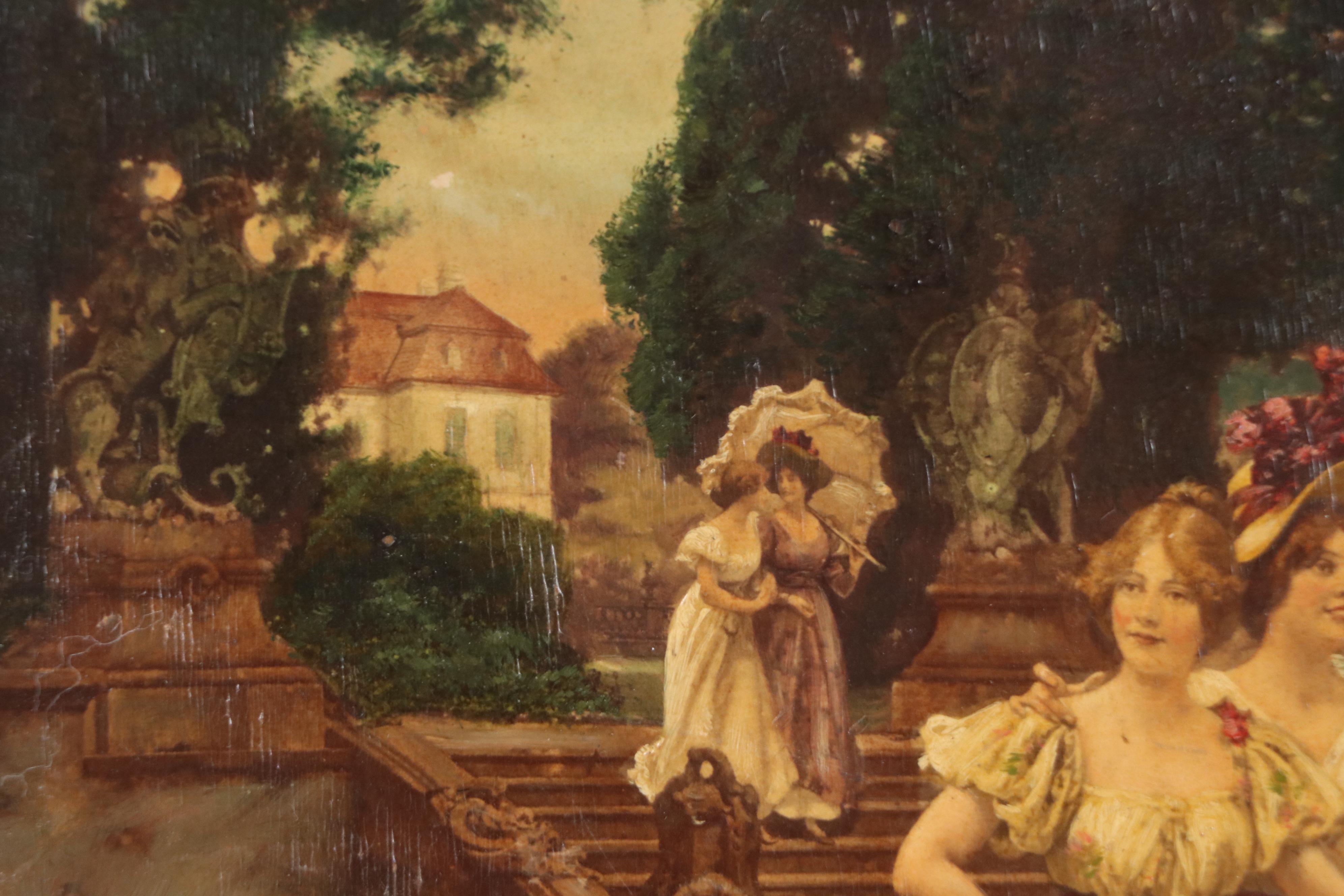 Hand-Embellished Photogravures After Wilhelm Menzler of Women Socializing