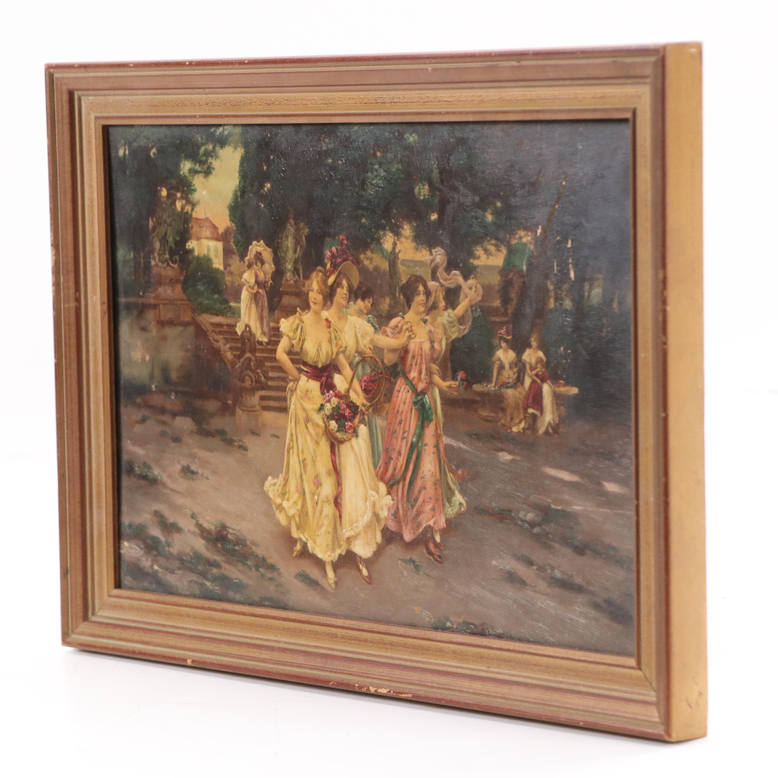 Hand-Embellished Photogravures After Wilhelm Menzler of Women Socializing