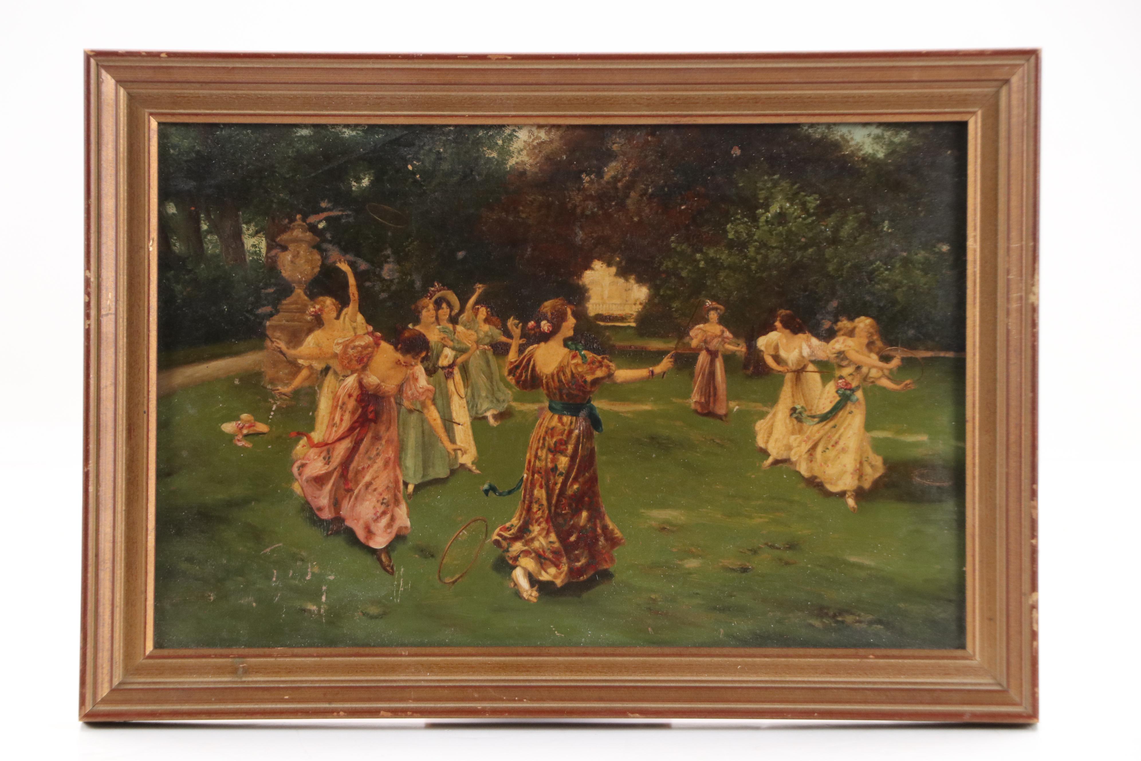 Hand-Embellished Photogravures After Wilhelm Menzler of Women Socializing