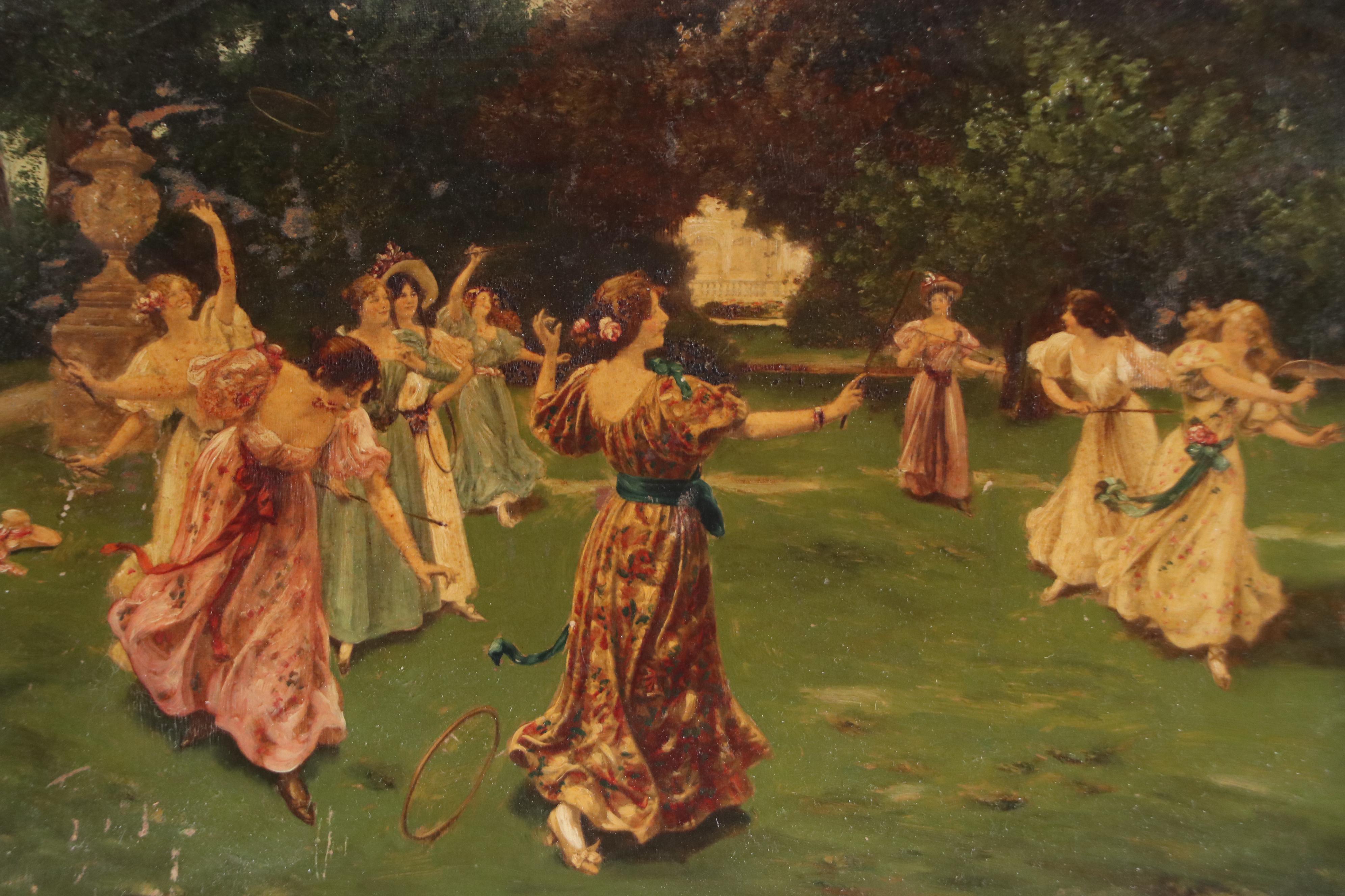 Hand-Embellished Photogravures After Wilhelm Menzler of Women Socializing