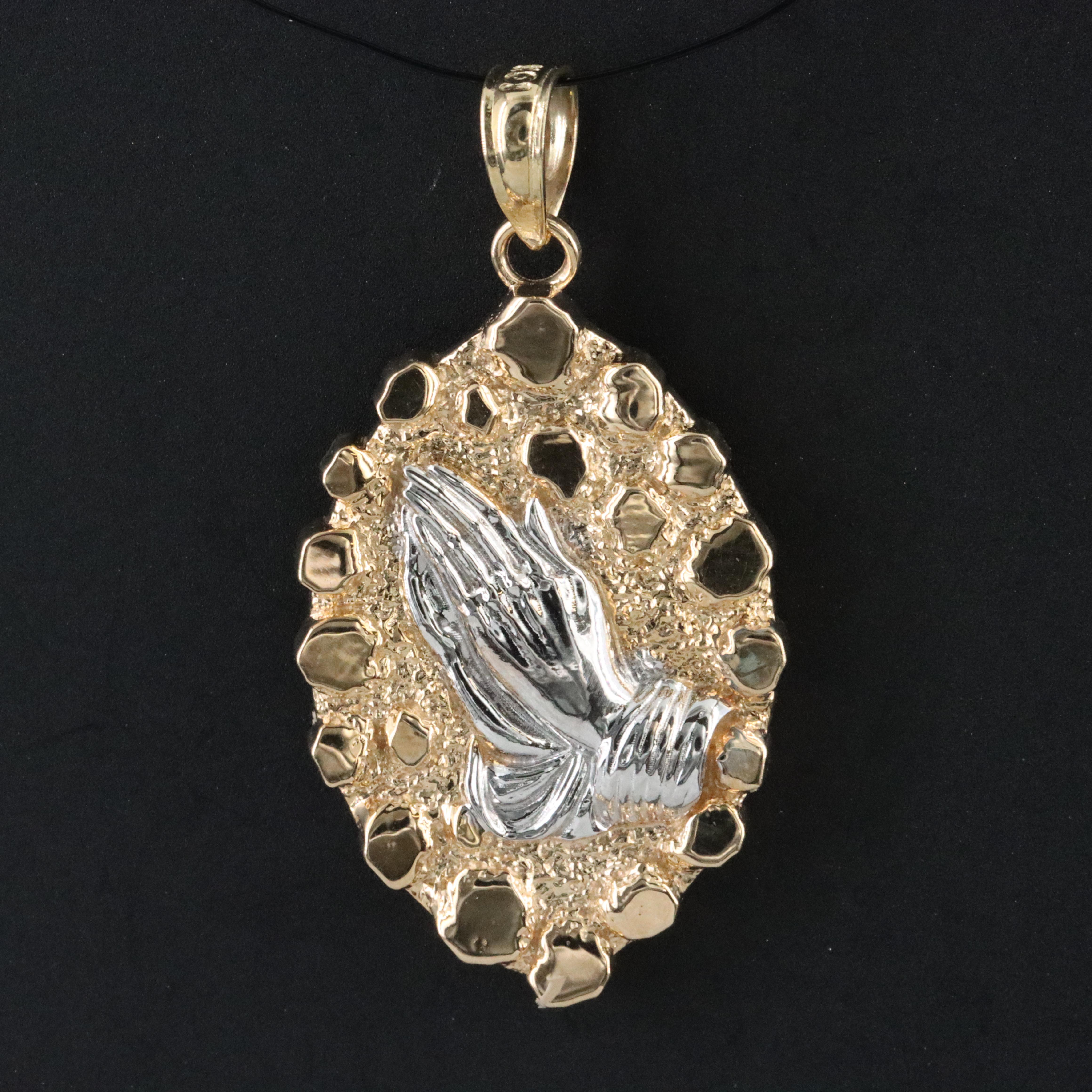 10K Two-Tone Praying Hands Pendant