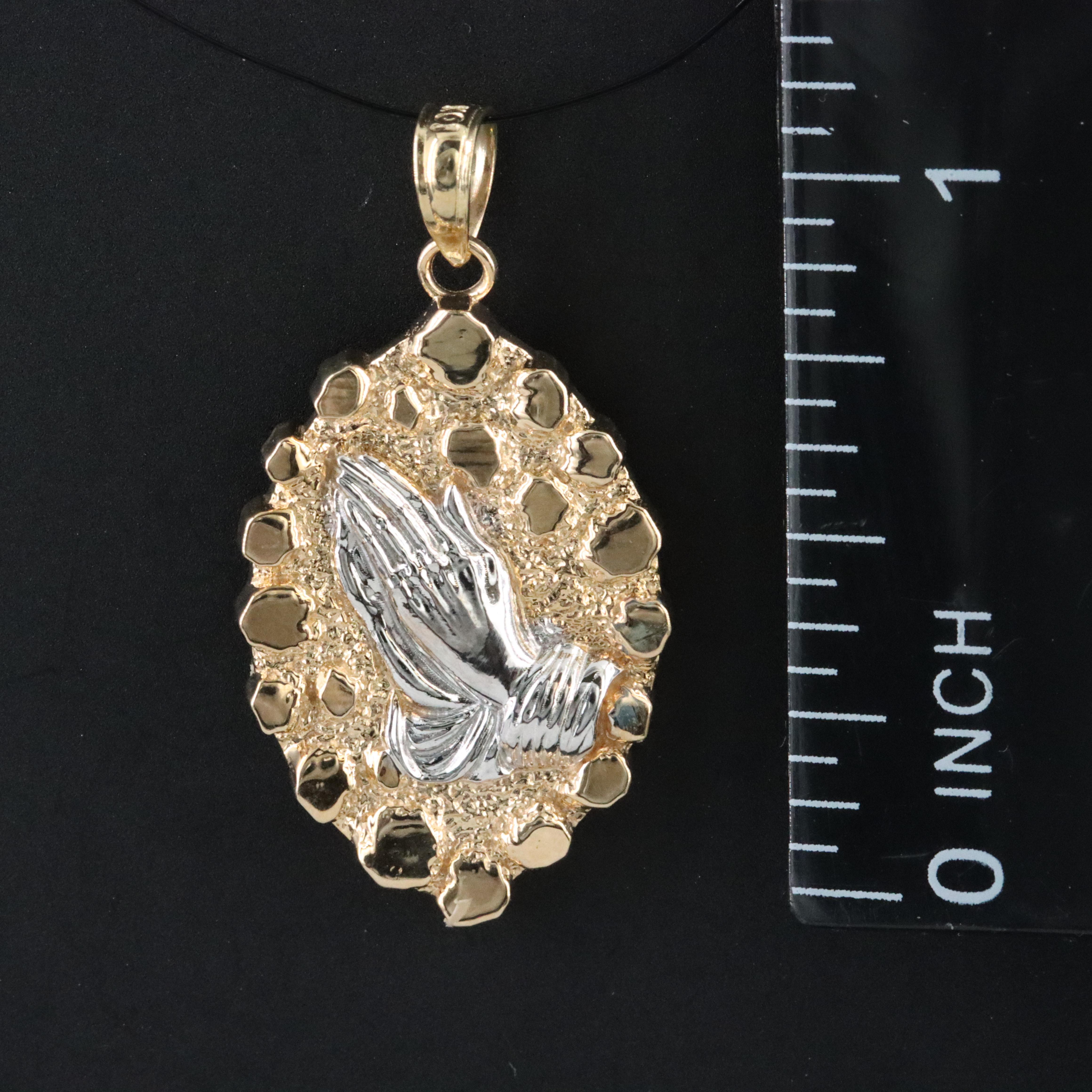 10K Two-Tone Praying Hands Pendant