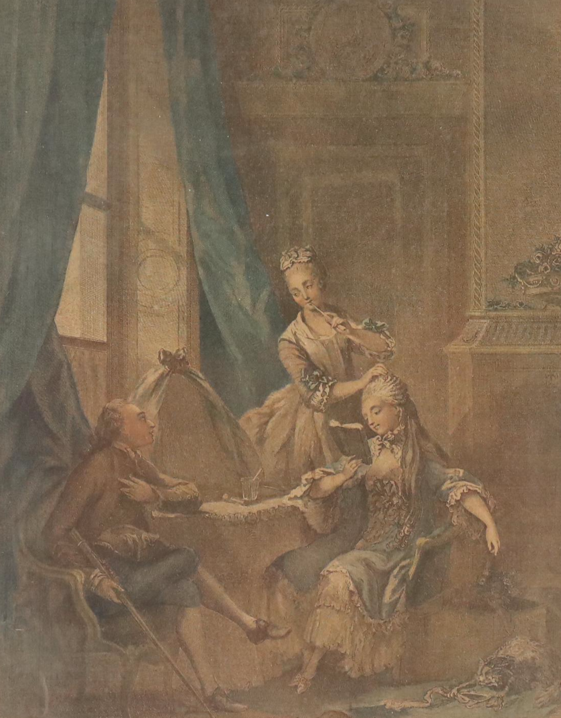 After Sigmund Freudenberger Hand-Colored Engraving "La Toilette," 1774