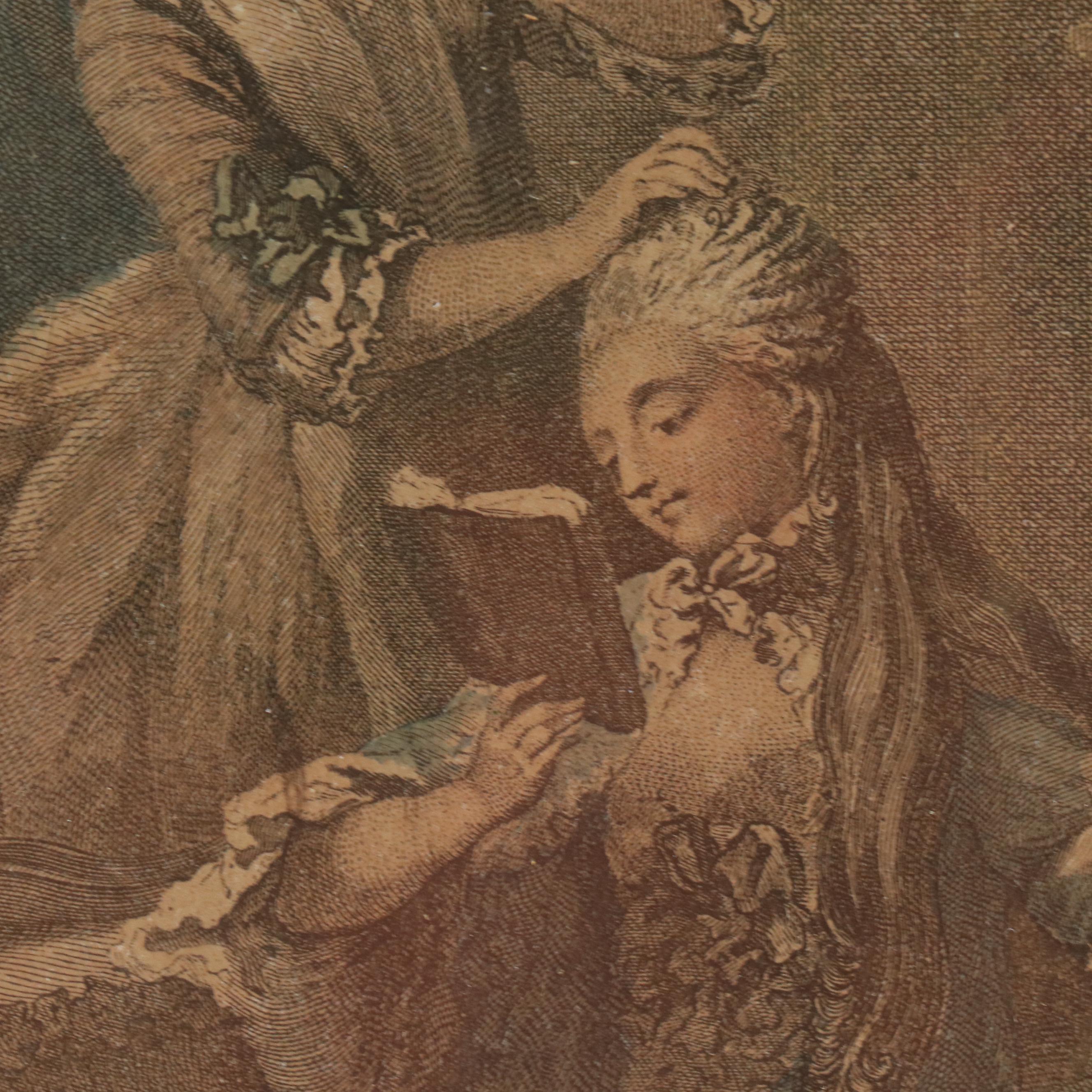 After Sigmund Freudenberger Hand-Colored Engraving "La Toilette," 1774