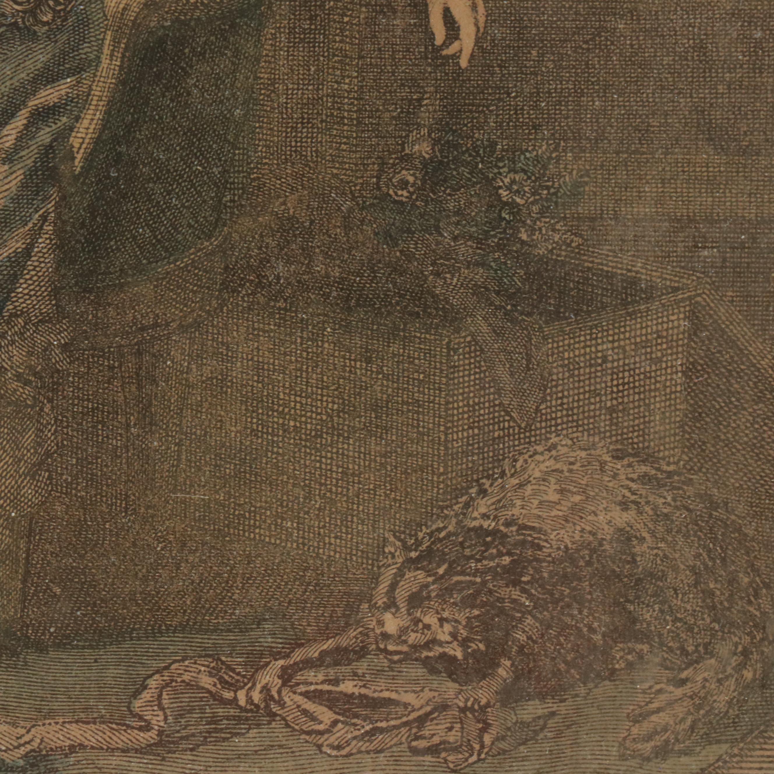 After Sigmund Freudenberger Hand-Colored Engraving "La Toilette," 1774