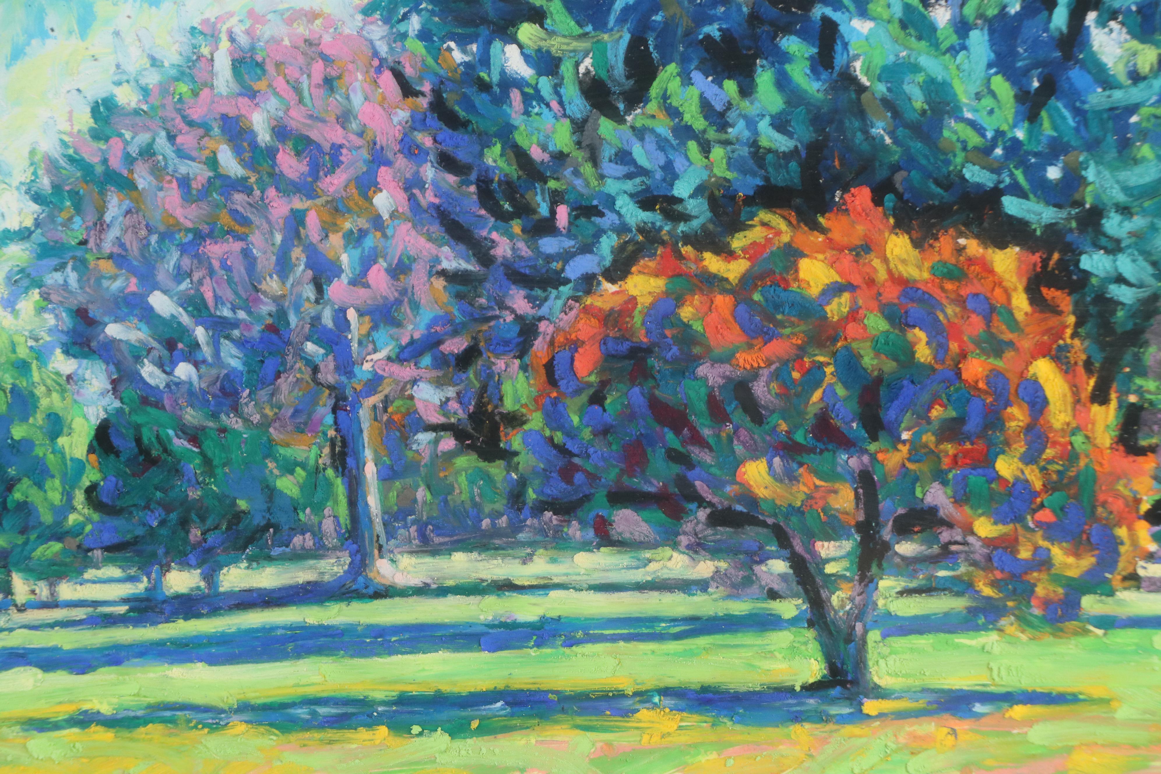 Landscape Oil Pastel Drawing of Trees, Late 20th/21st Century