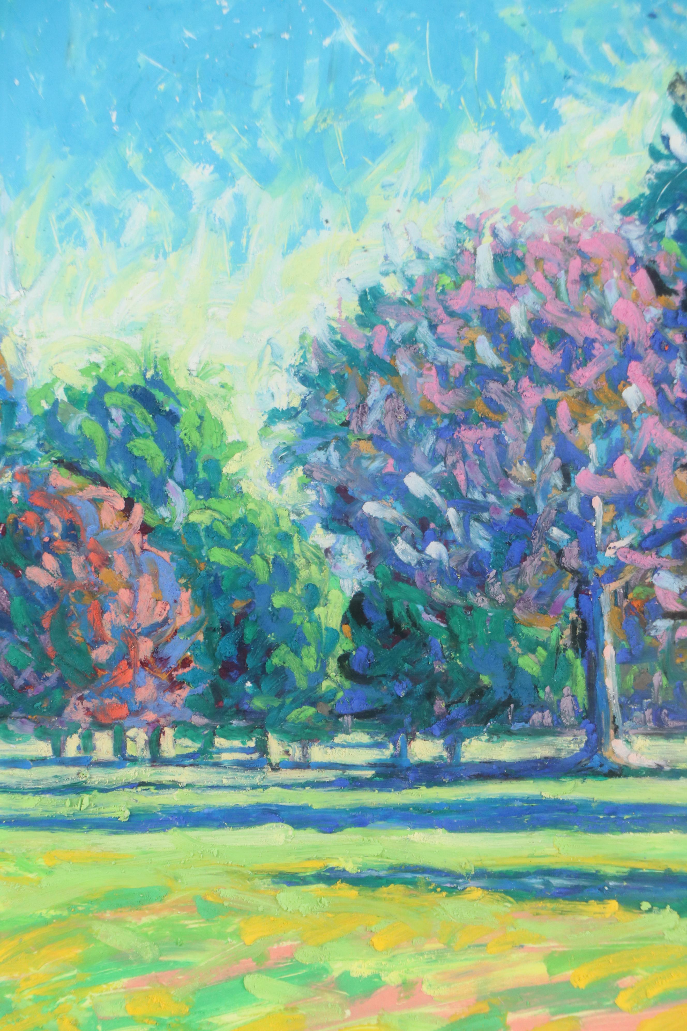 Landscape Oil Pastel Drawing of Trees, Late 20th/21st Century