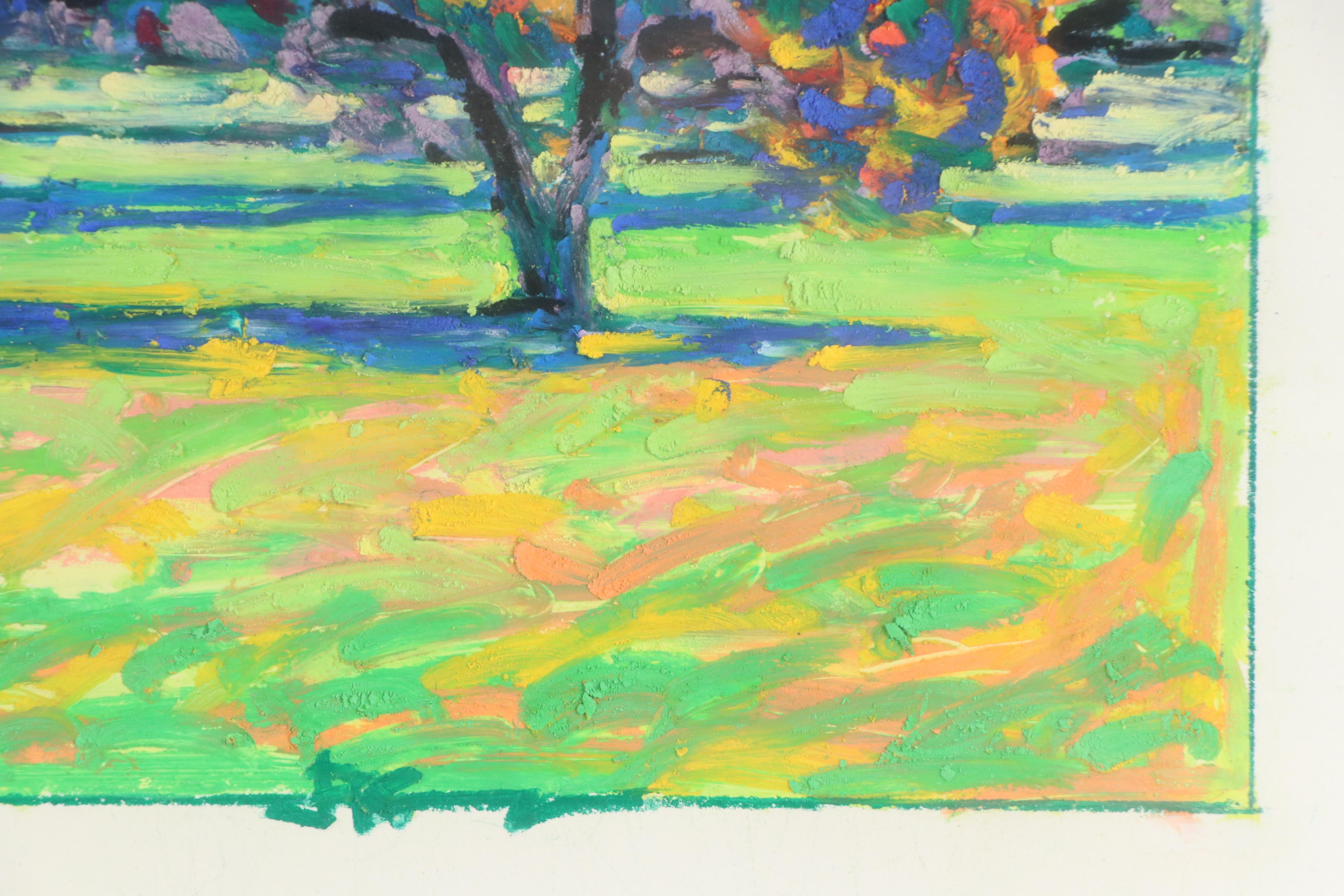 Landscape Oil Pastel Drawing of Trees, Late 20th/21st Century