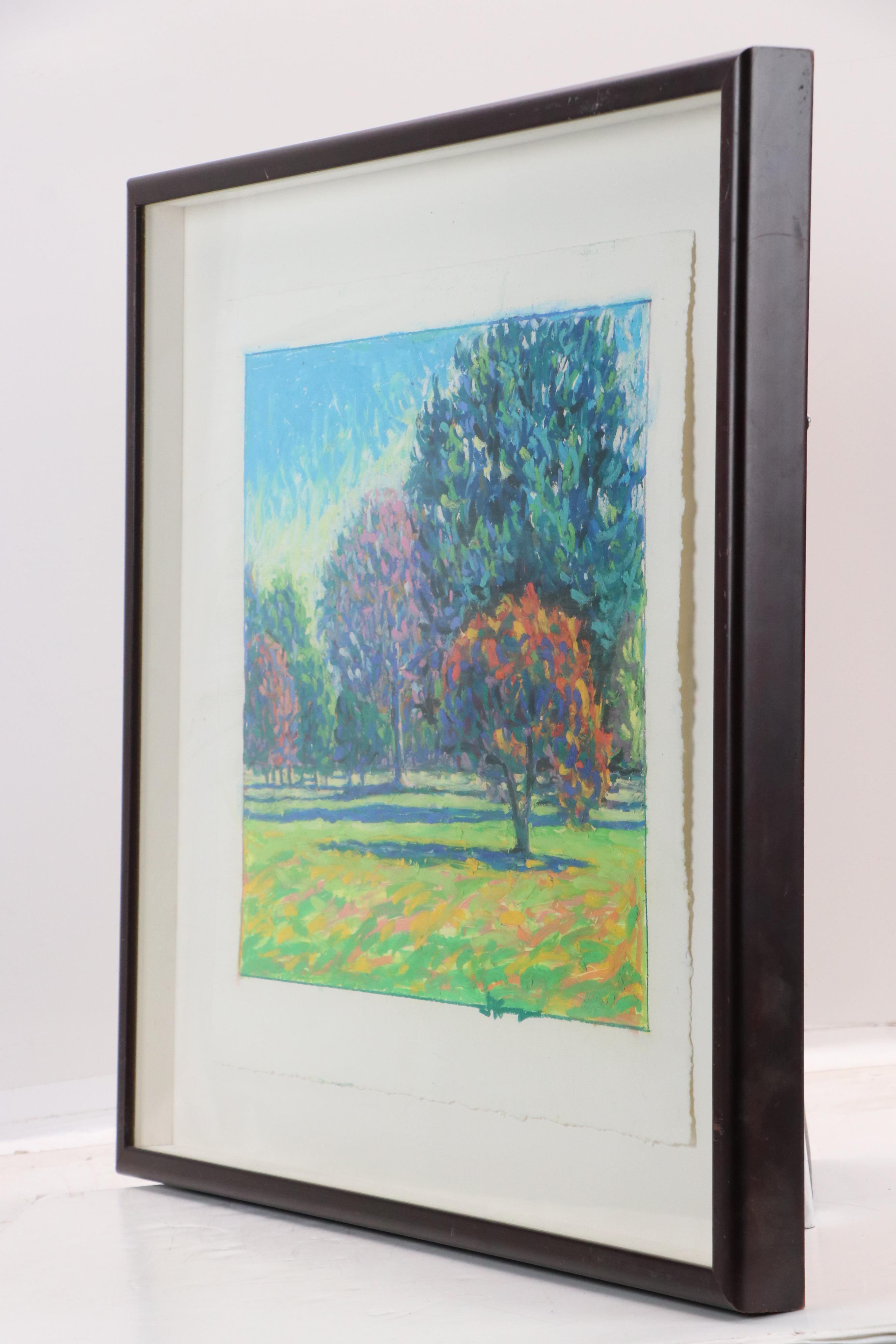 Landscape Oil Pastel Drawing of Trees, Late 20th/21st Century