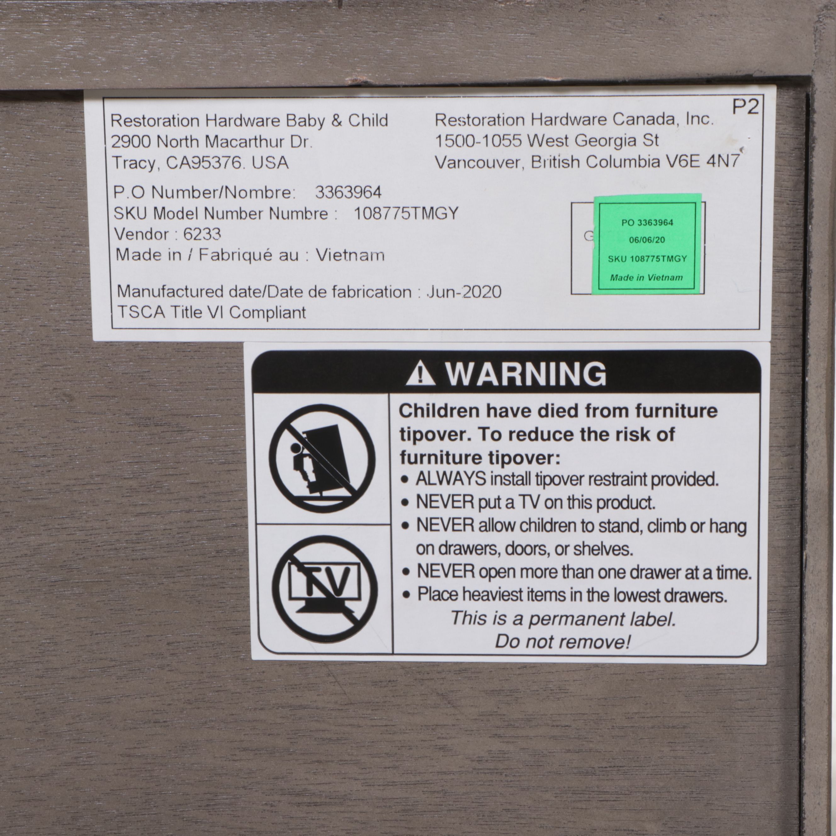 Restoration Hardware Baby & Child Modern Style Six-Drawer Chest