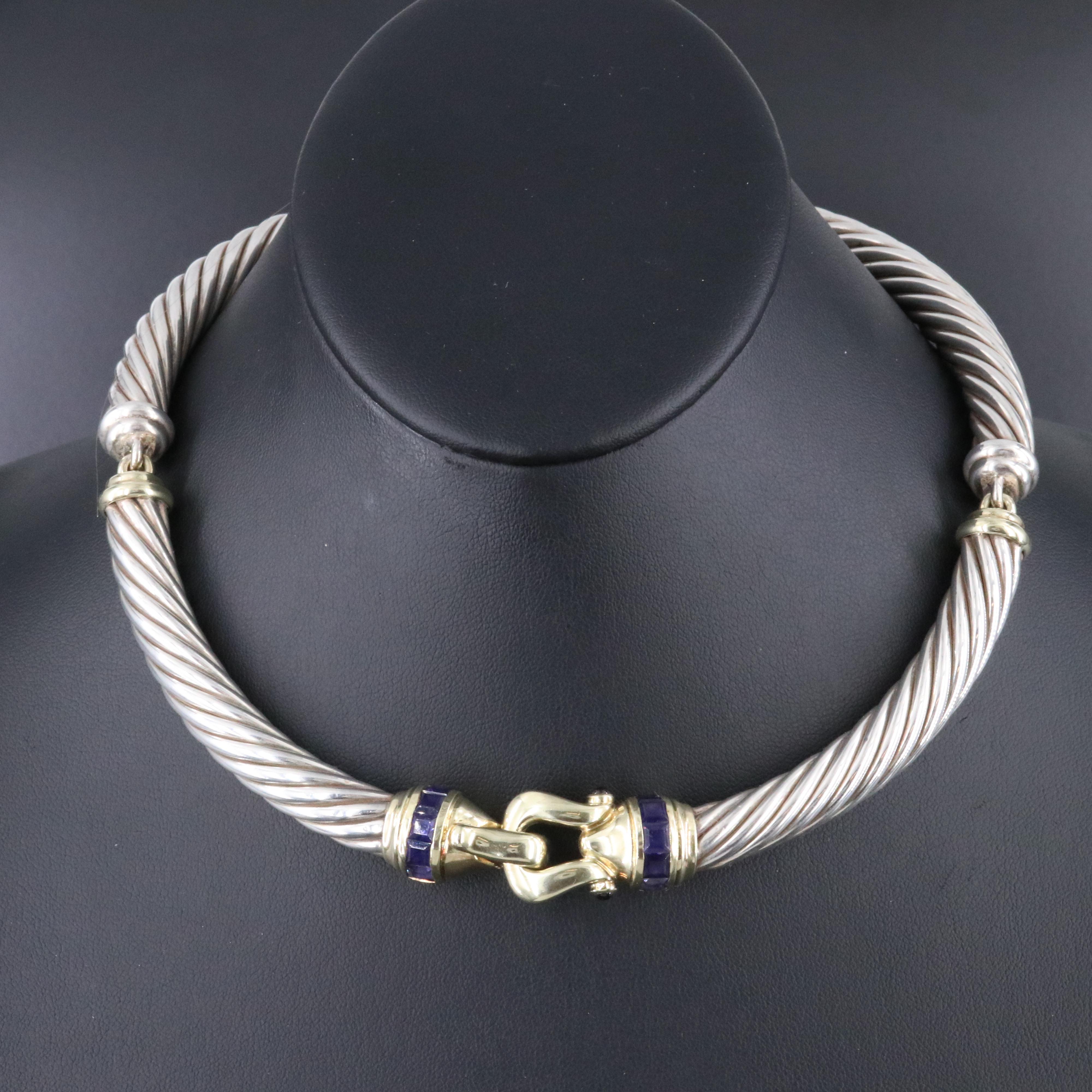 David Yurman Classic Cable Sterling Iolite Buckle Necklace with 14K Accents
