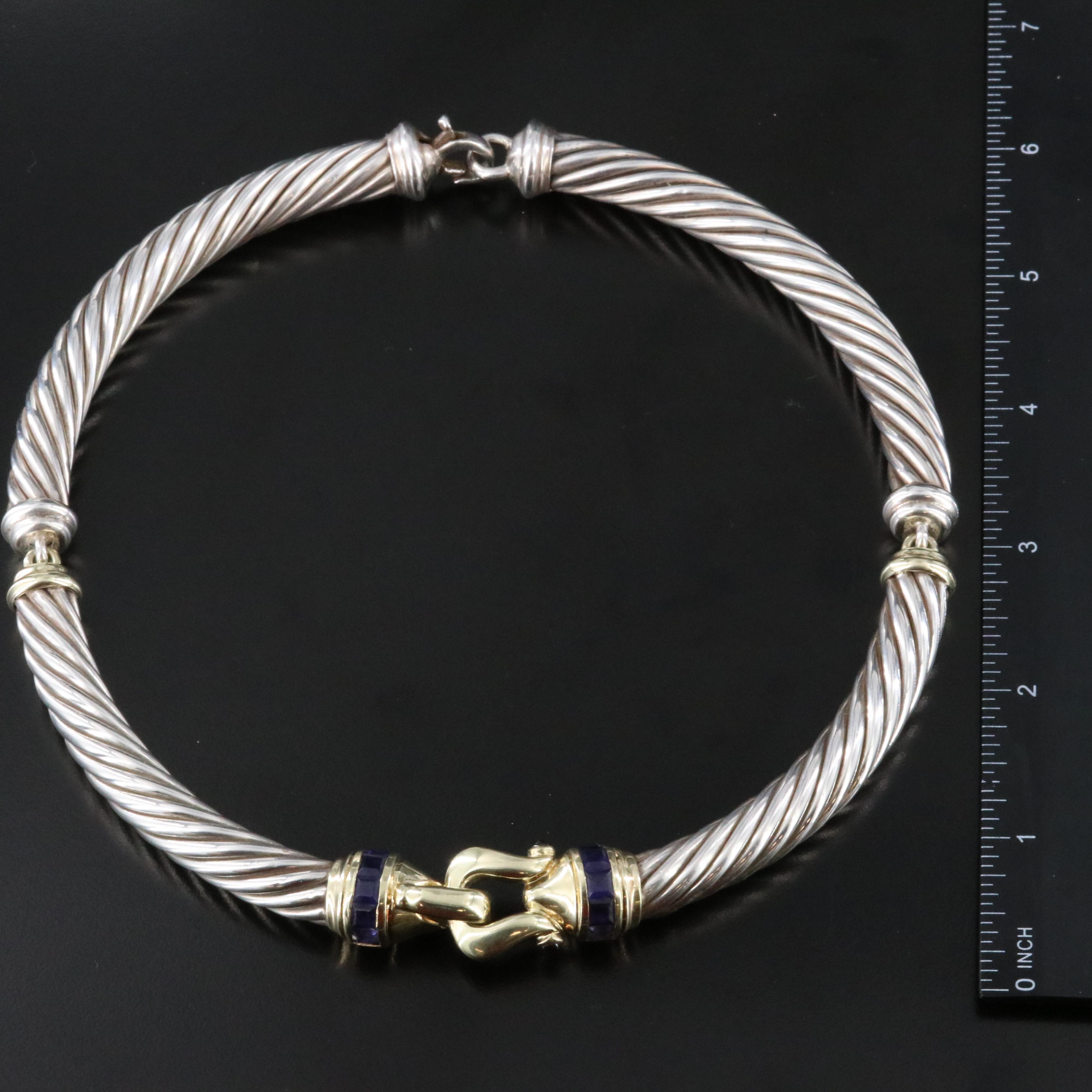 David Yurman Classic Cable Sterling Iolite Buckle Necklace with 14K Accents