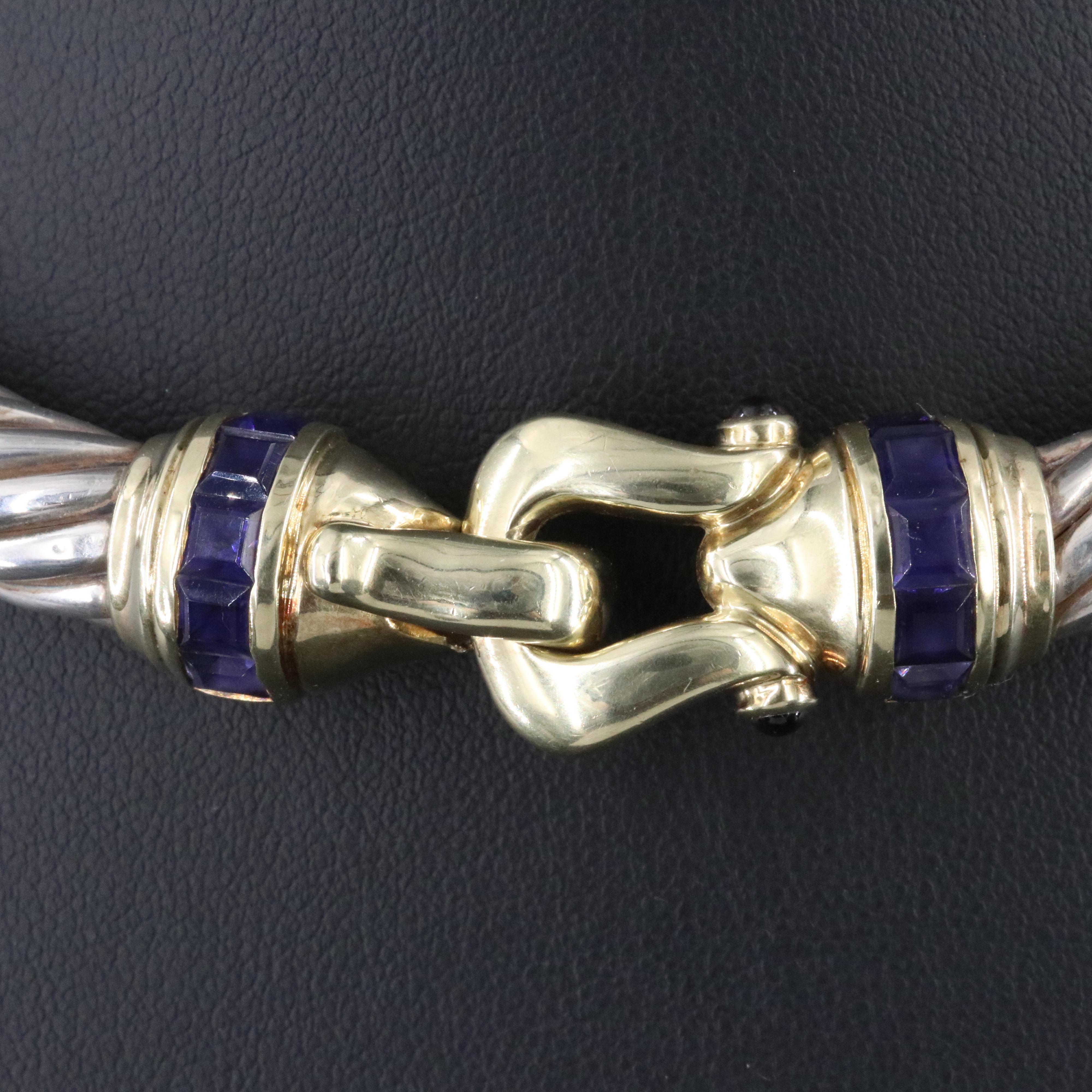 David Yurman Classic Cable Sterling Iolite Buckle Necklace with 14K Accents