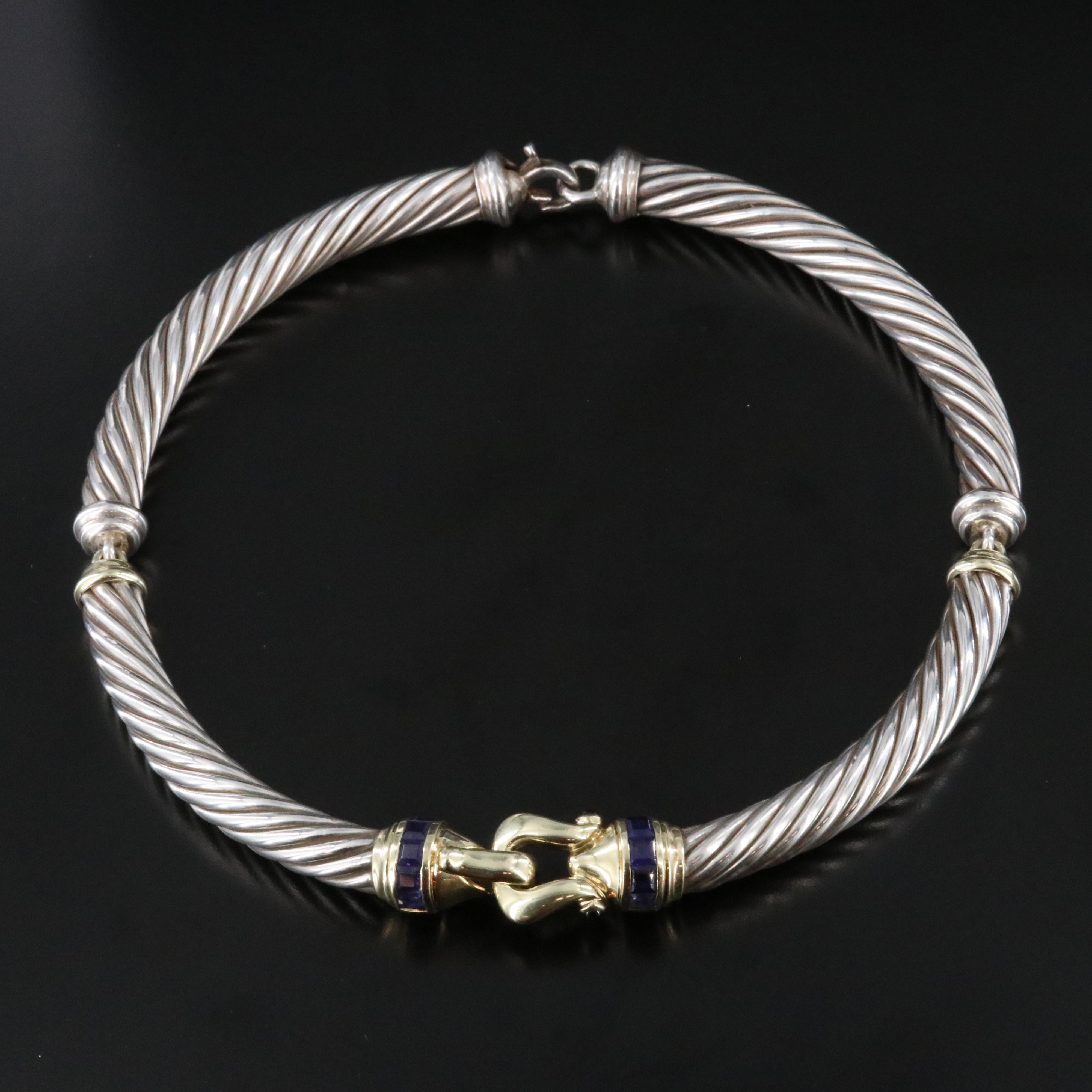 David Yurman Classic Cable Sterling Iolite Buckle Necklace with 14K Accents