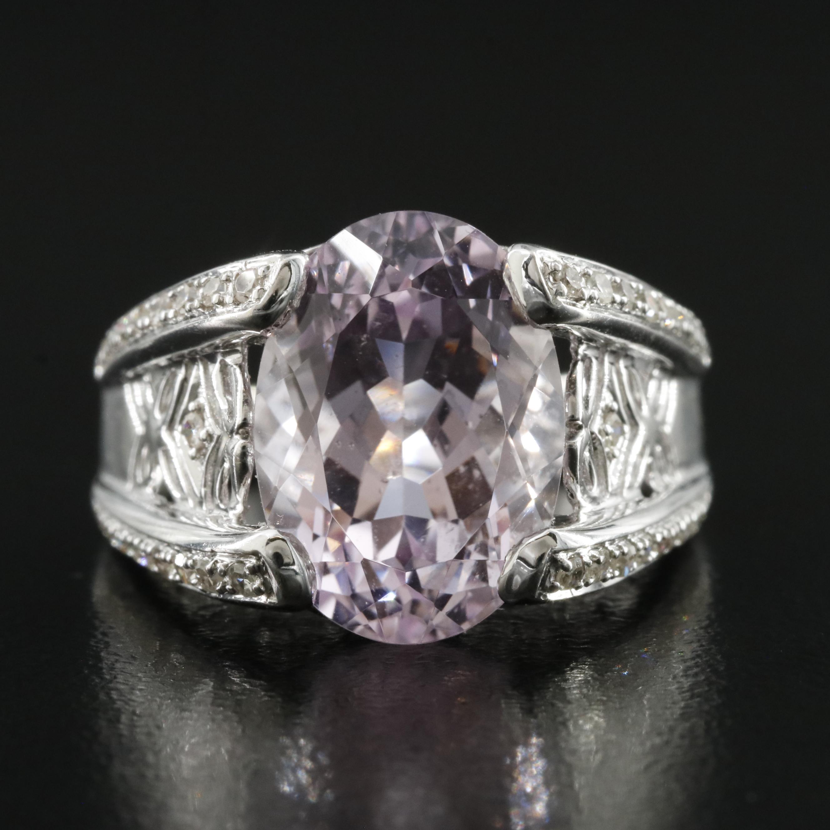14K 7.71 CT Kunzite and Diamond Ring