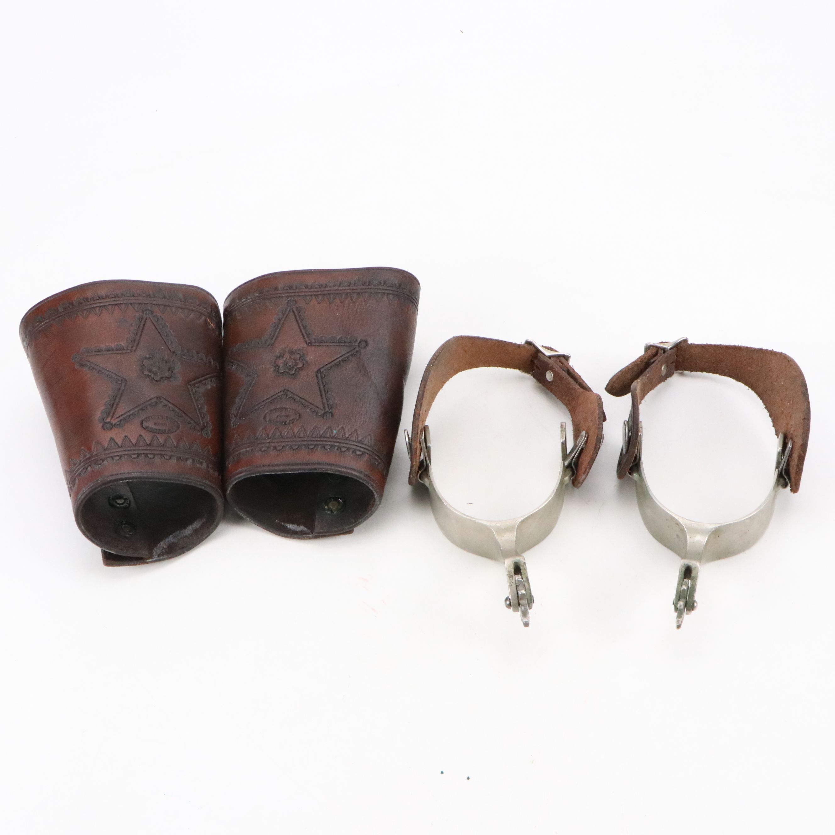 Vintage Western Leather Wrist Cuffs with Star Spurs