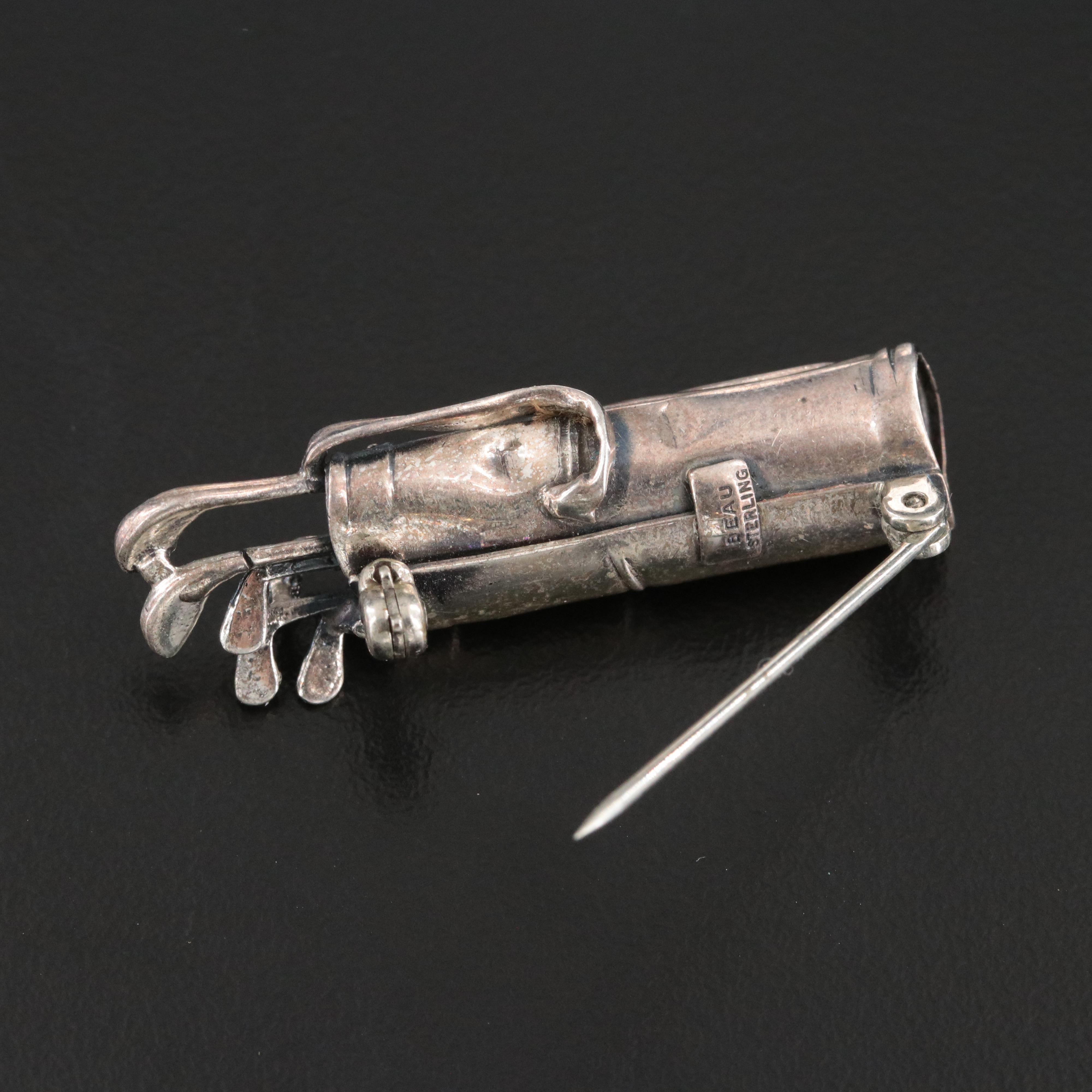 Beau Vintage Sterling Golf Bag Brooch