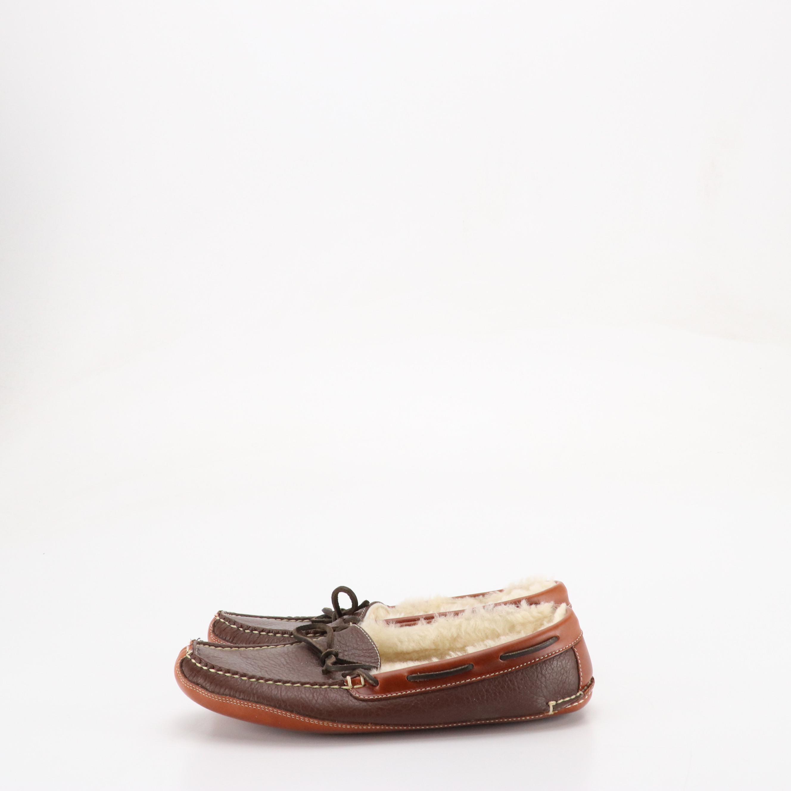 Men's L.L. Bean Leather and Crepe Sole Slippers with GoldToe Sport Socks