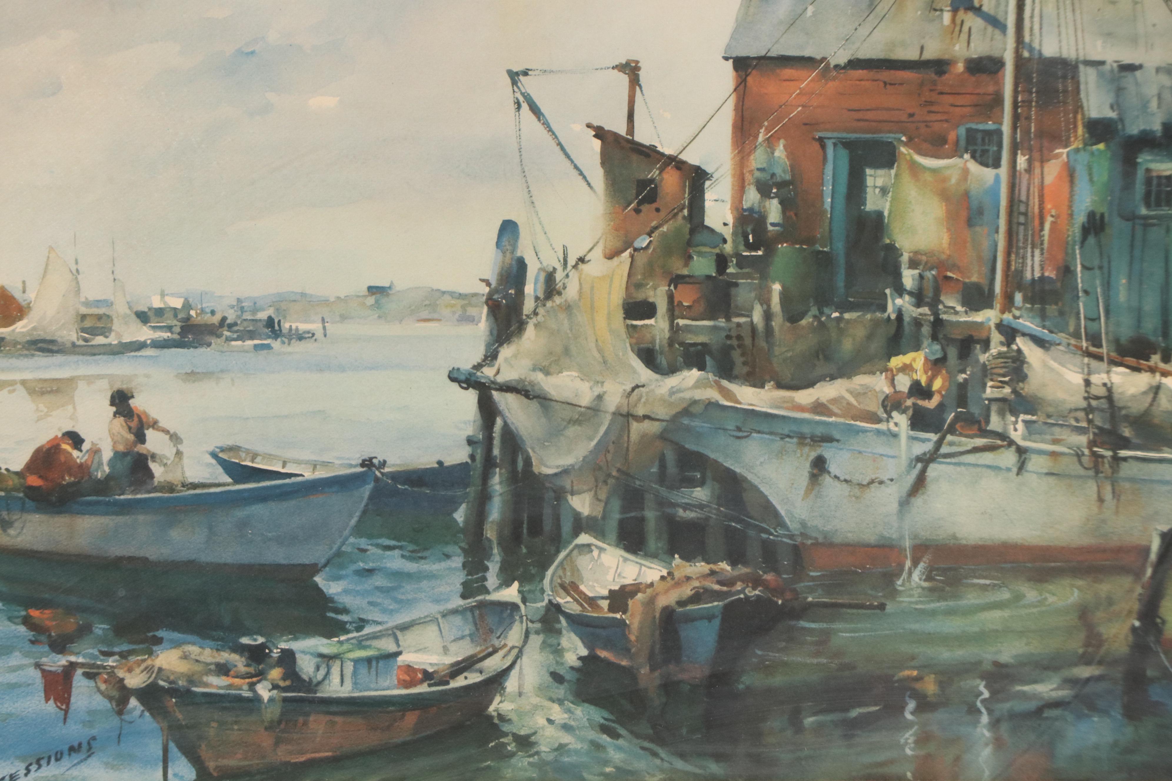 Offset Lithograph After James M. Sessions "Backwater," Mid to Late 20th Century