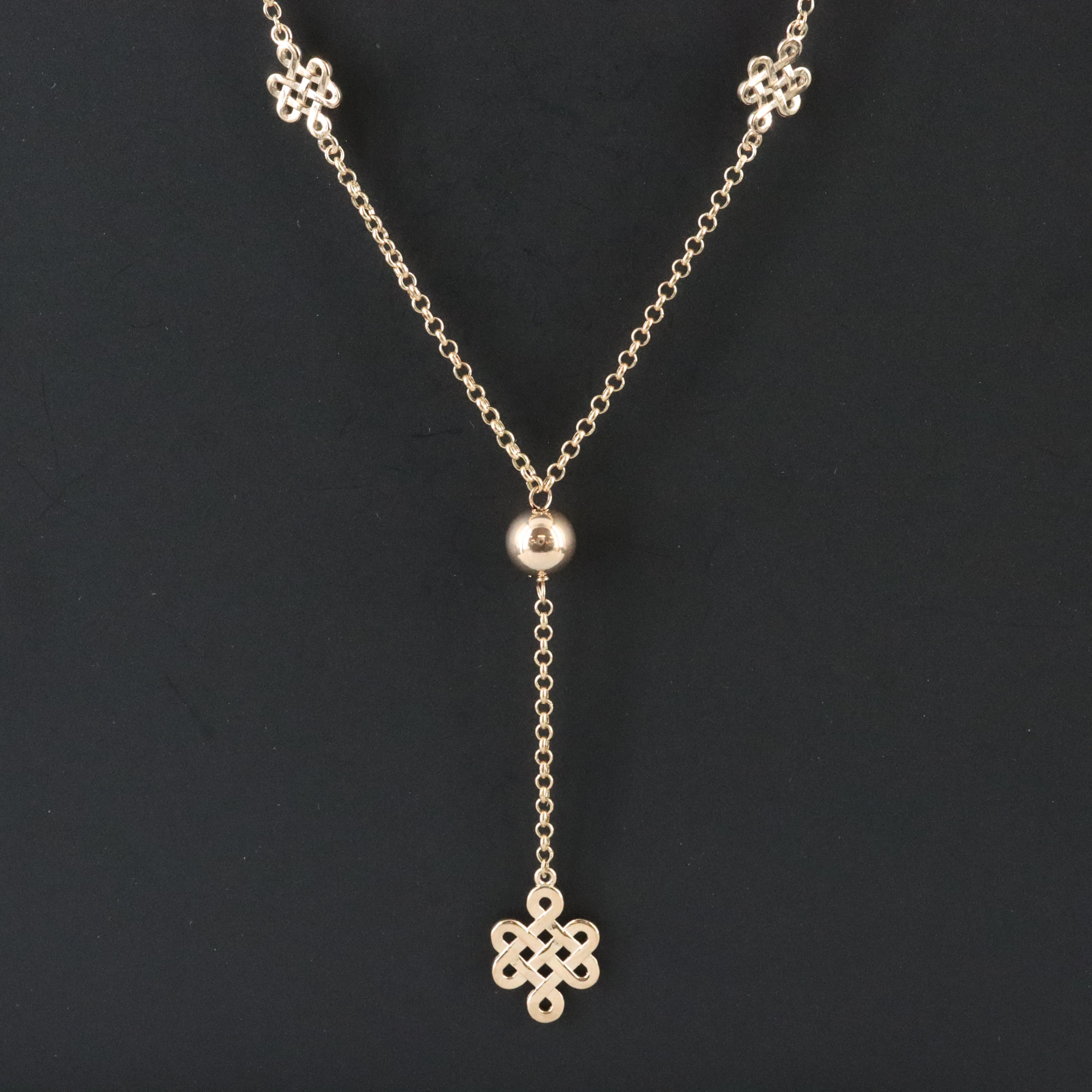 10K Chinese Longevity Knot Necklace