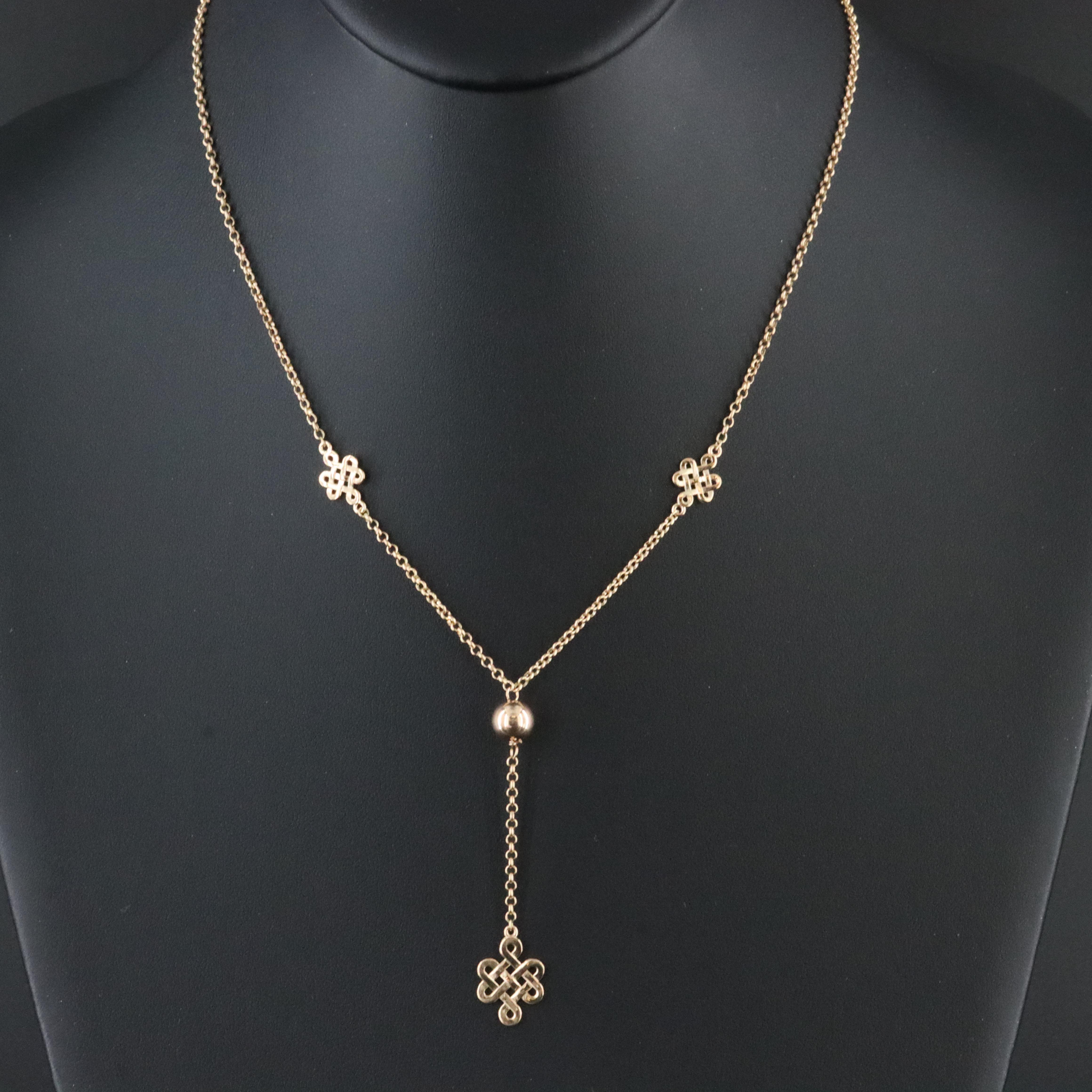 10K Chinese Longevity Knot Necklace