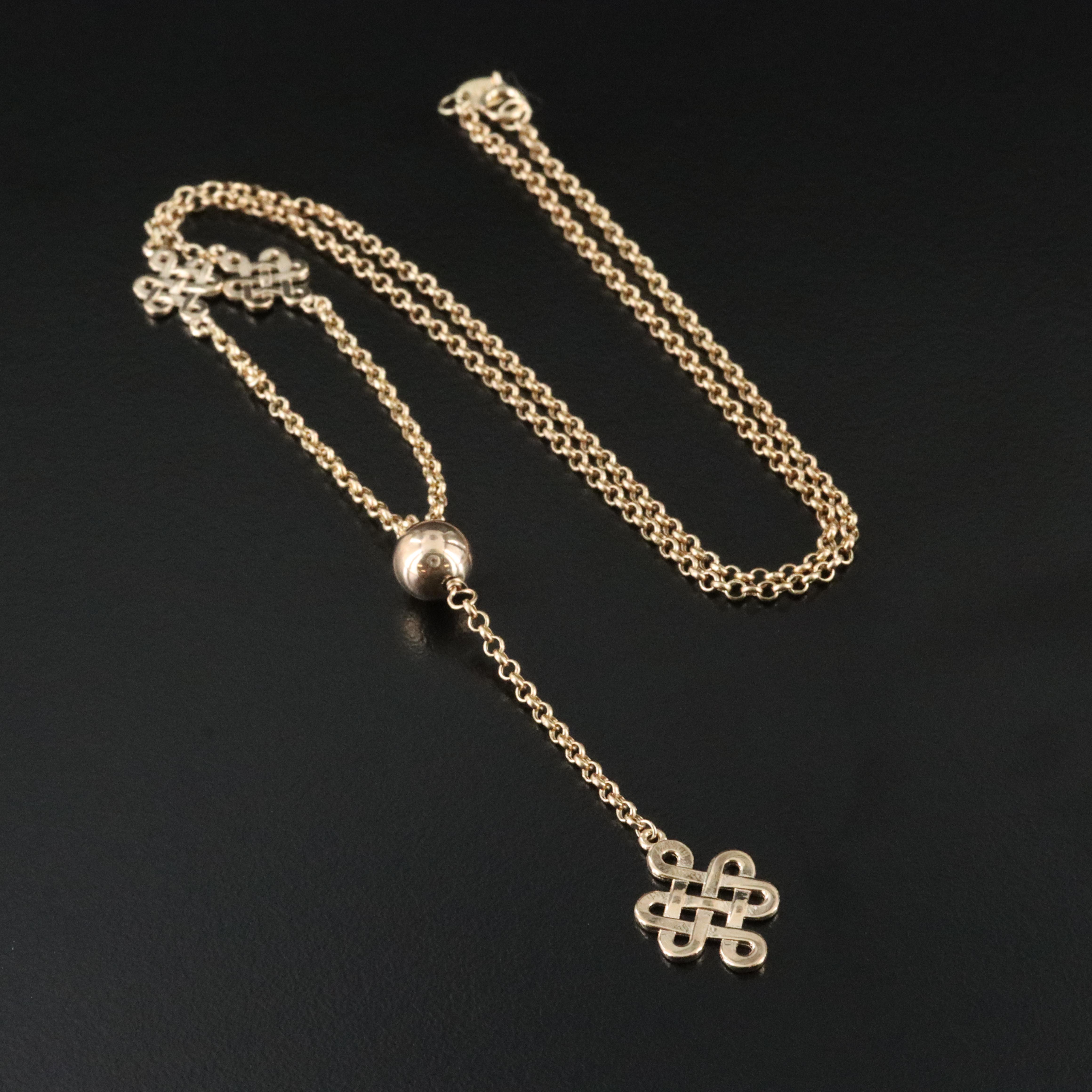 10K Chinese Longevity Knot Necklace
